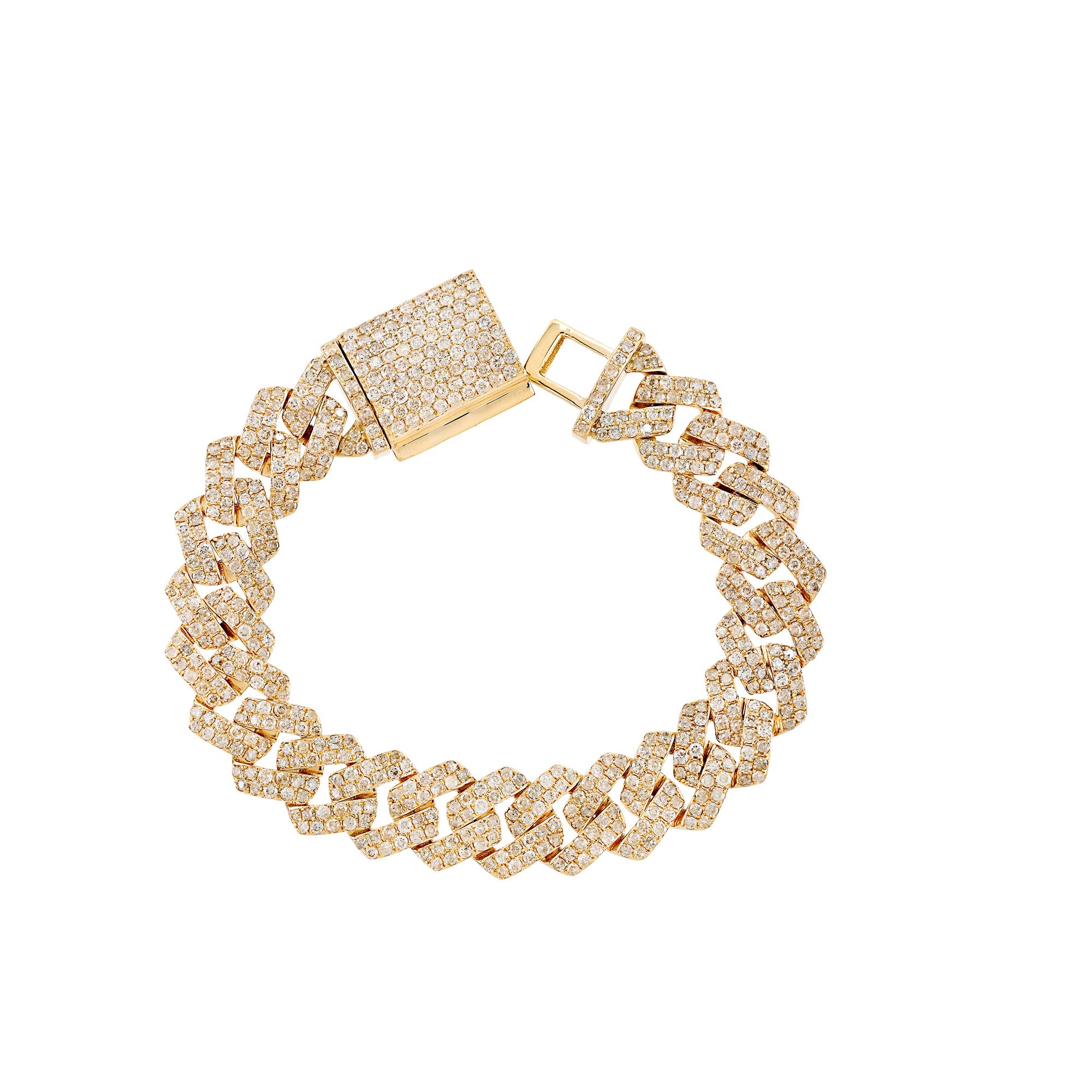 13MM Yellow Gold Round Diamond Cuban Bracelet
