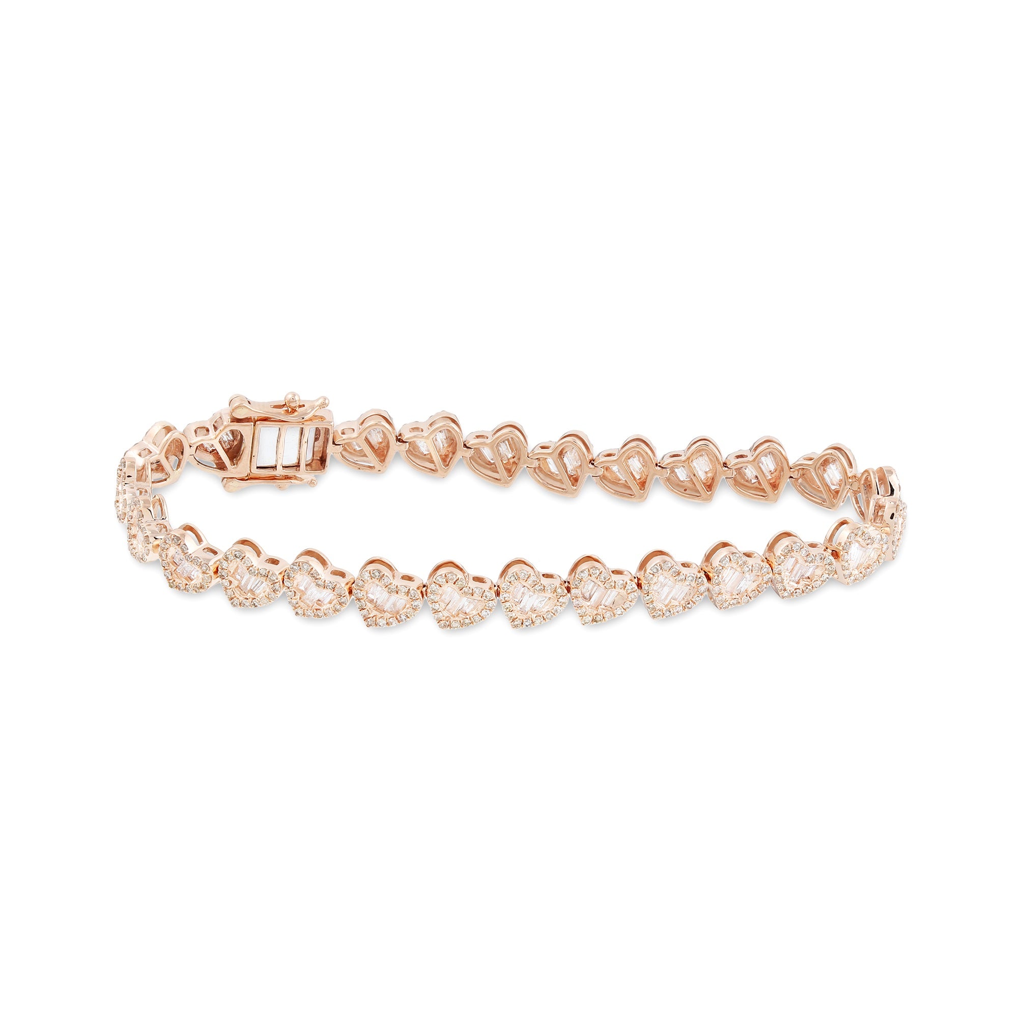 6.5mm Rose Gold Baguette Diamond Heart Bracelet