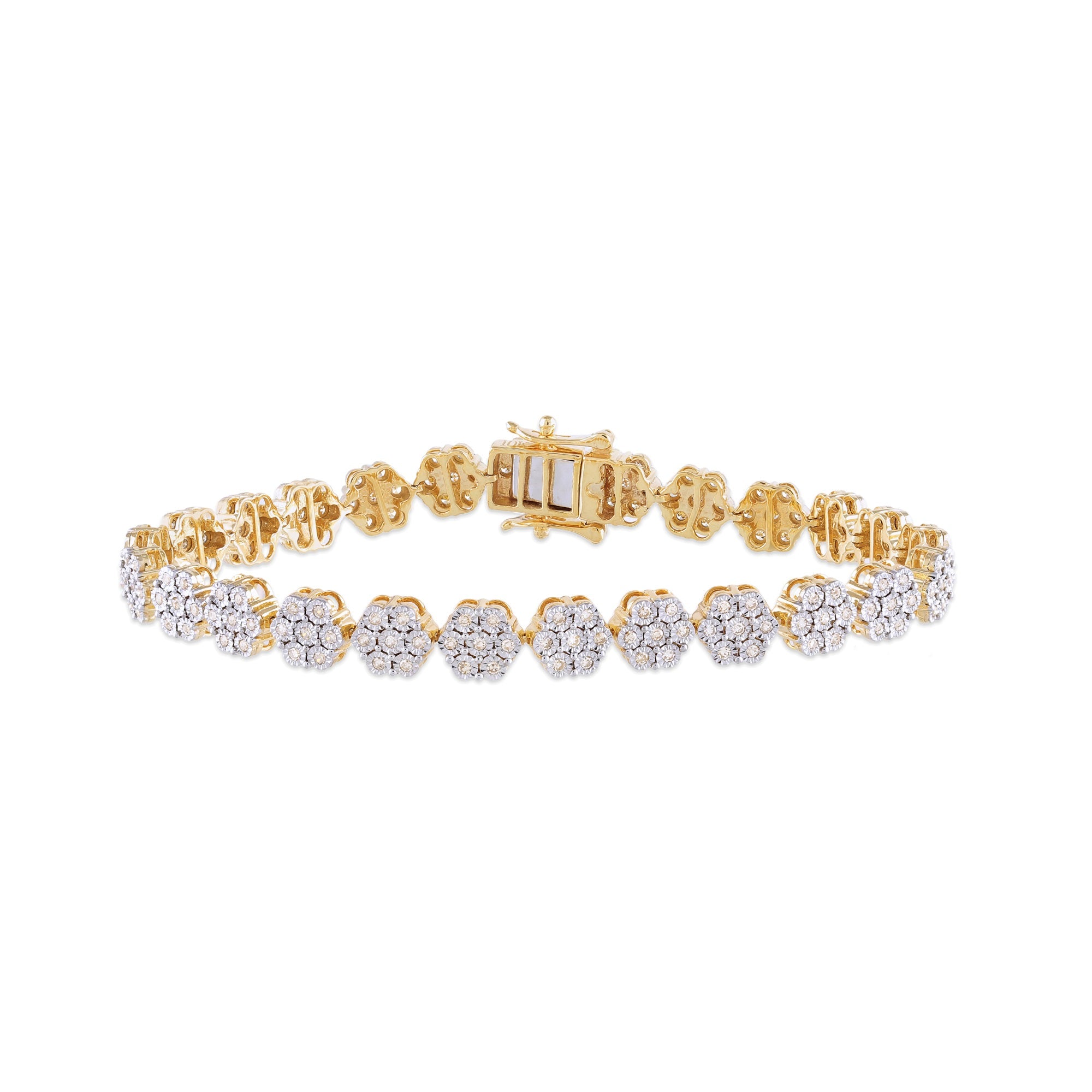 6.5mm Yellow Gold Round Diamond Flower Bracelet