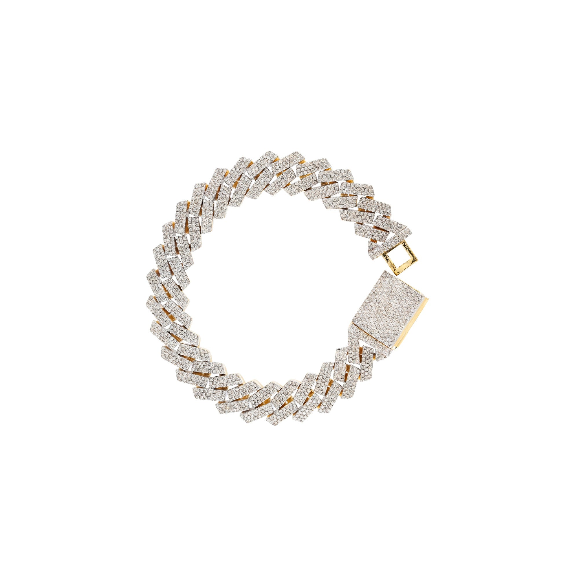 14MM Yellow Gold Round Diamond Cuban Bracelet For Men's