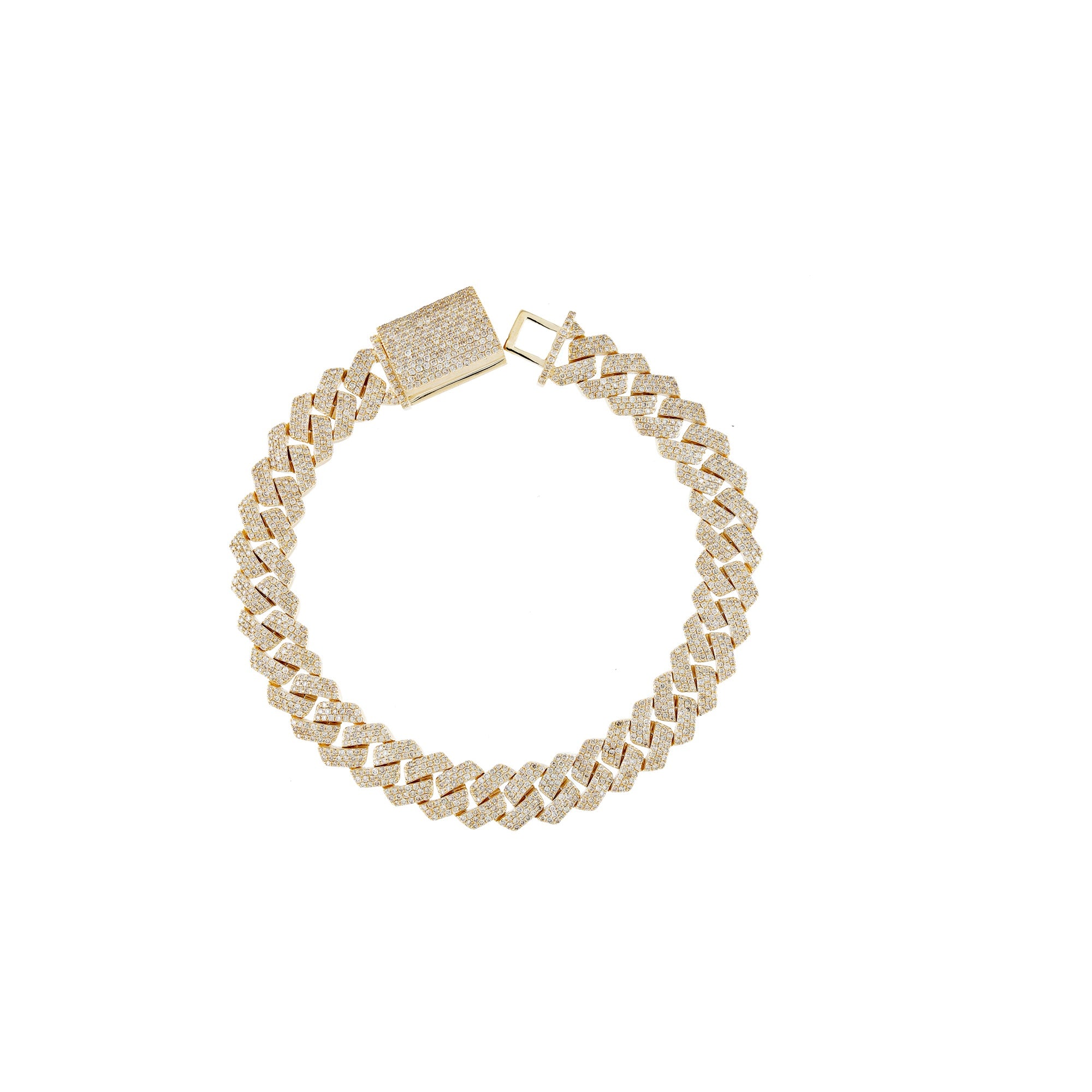 10MM Yellow Gold Round Diamond Cuban Bracelet For Men's