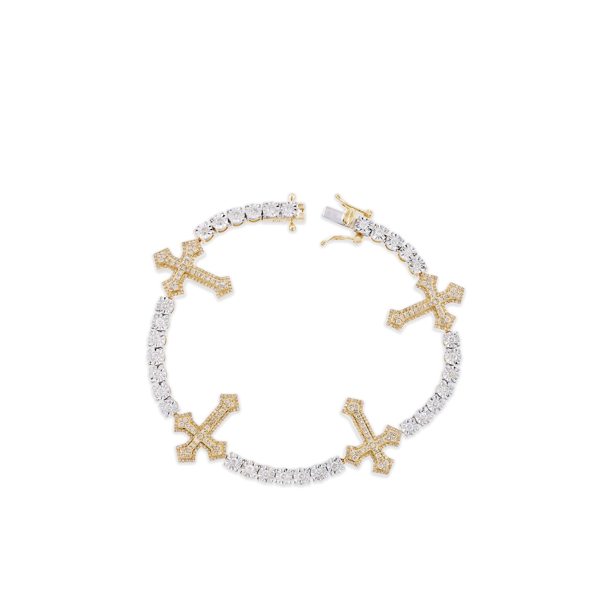 4.2mm Yellow Gold White Diamond Cross Bracelet