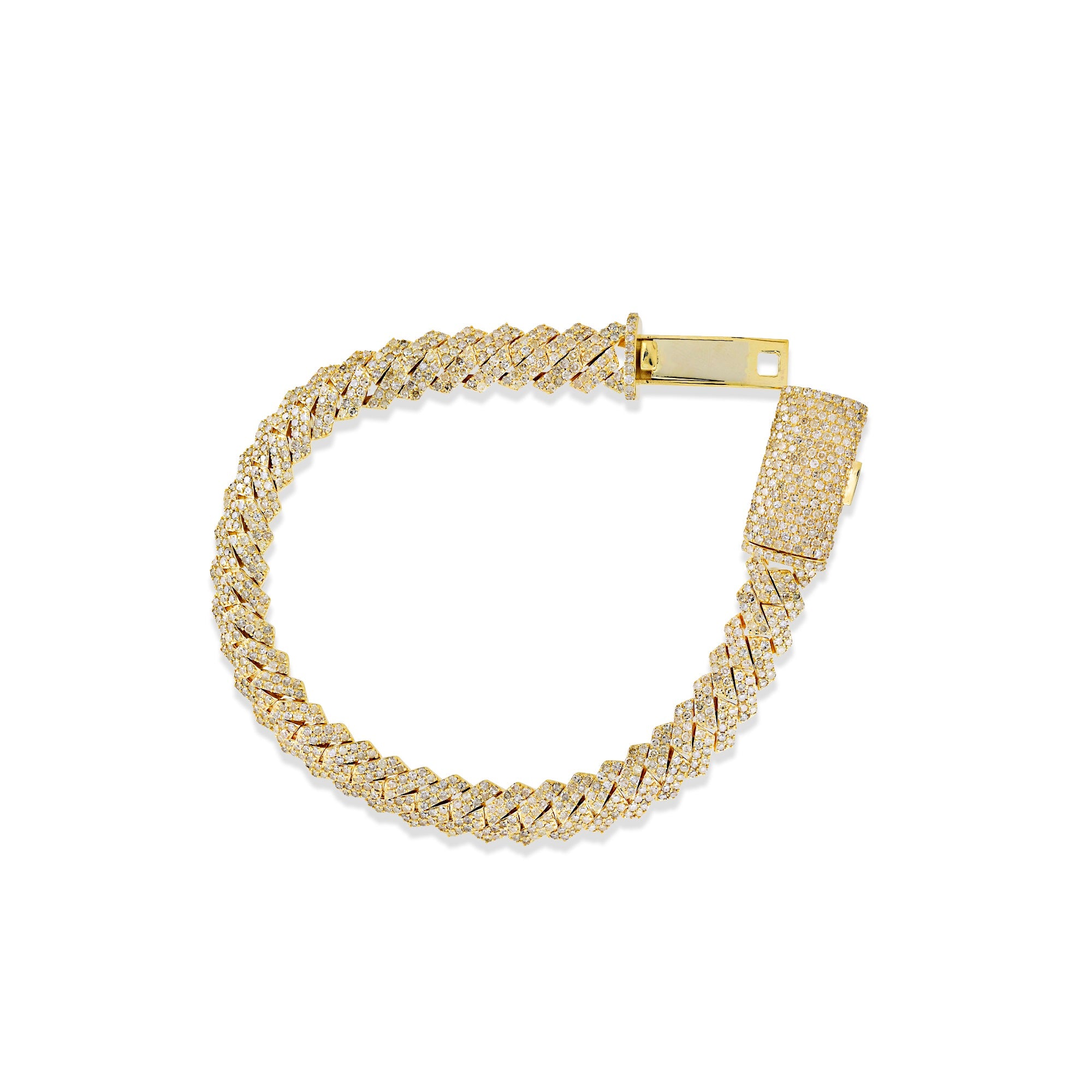 10.05MM Yellow Gold Round Diamond Cuban Bracelet For Men's