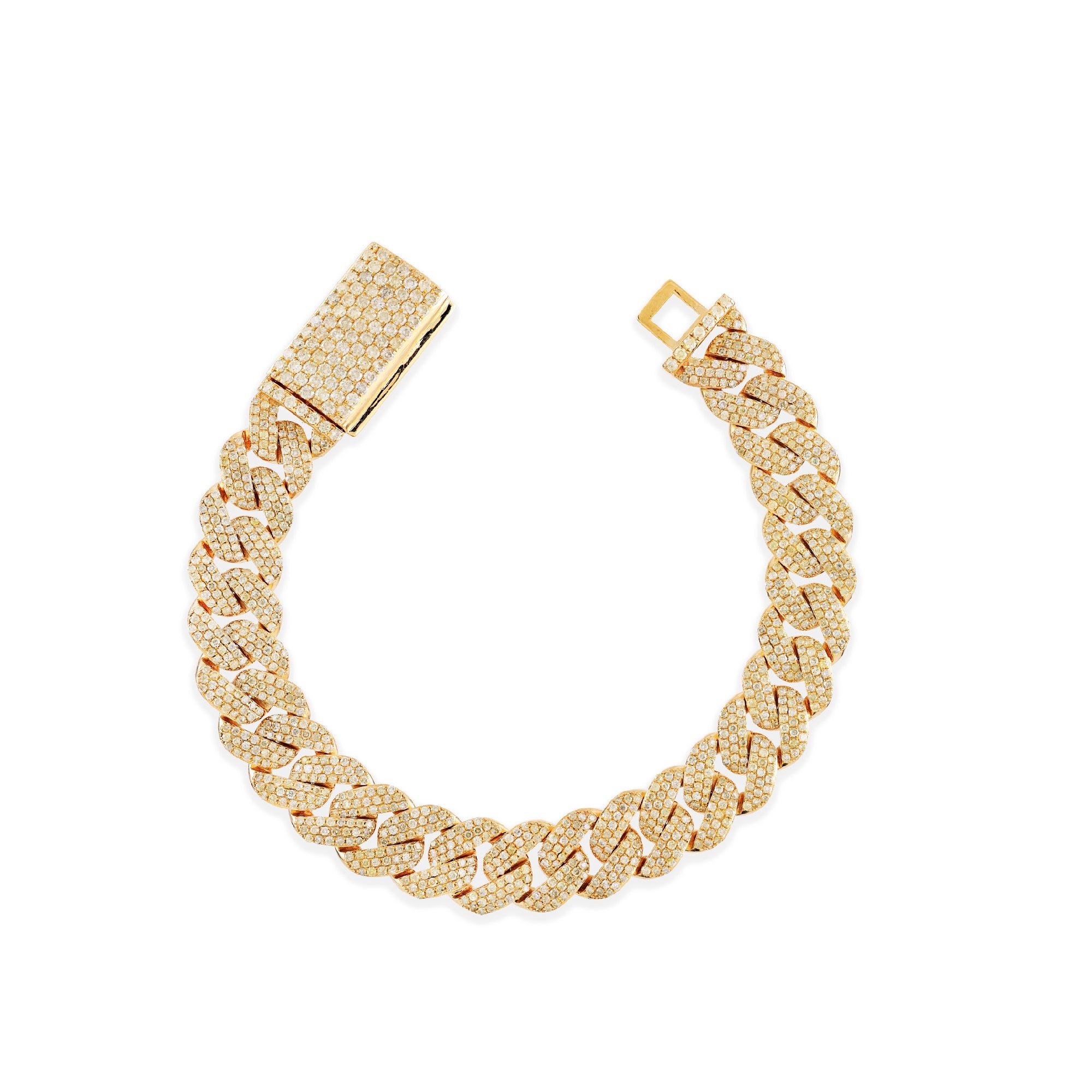 12mm Yellow Gold Round Diamond Cuban Bracelet For Men's