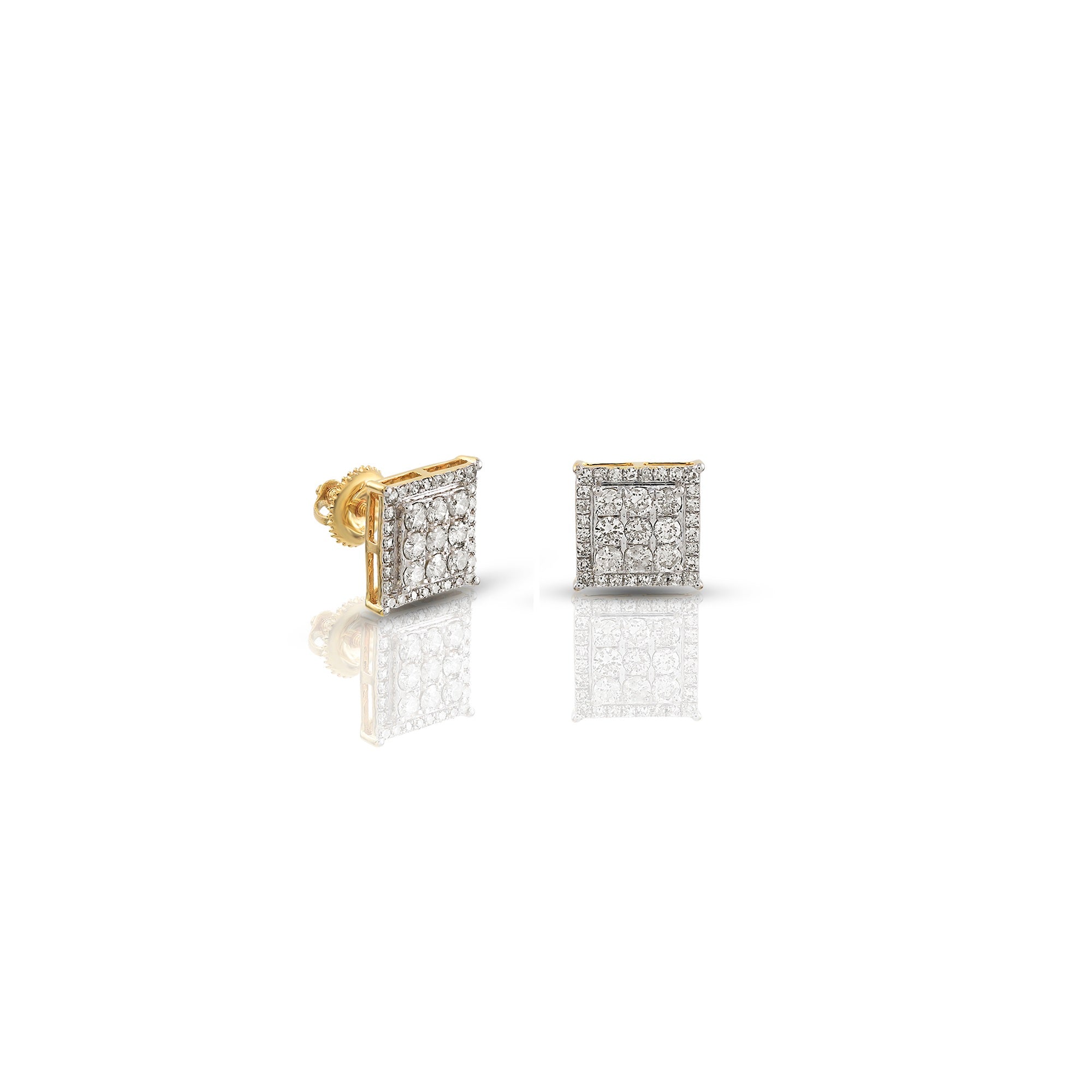 0.92ct Yellow Gold White Round Diamond Square Earrings