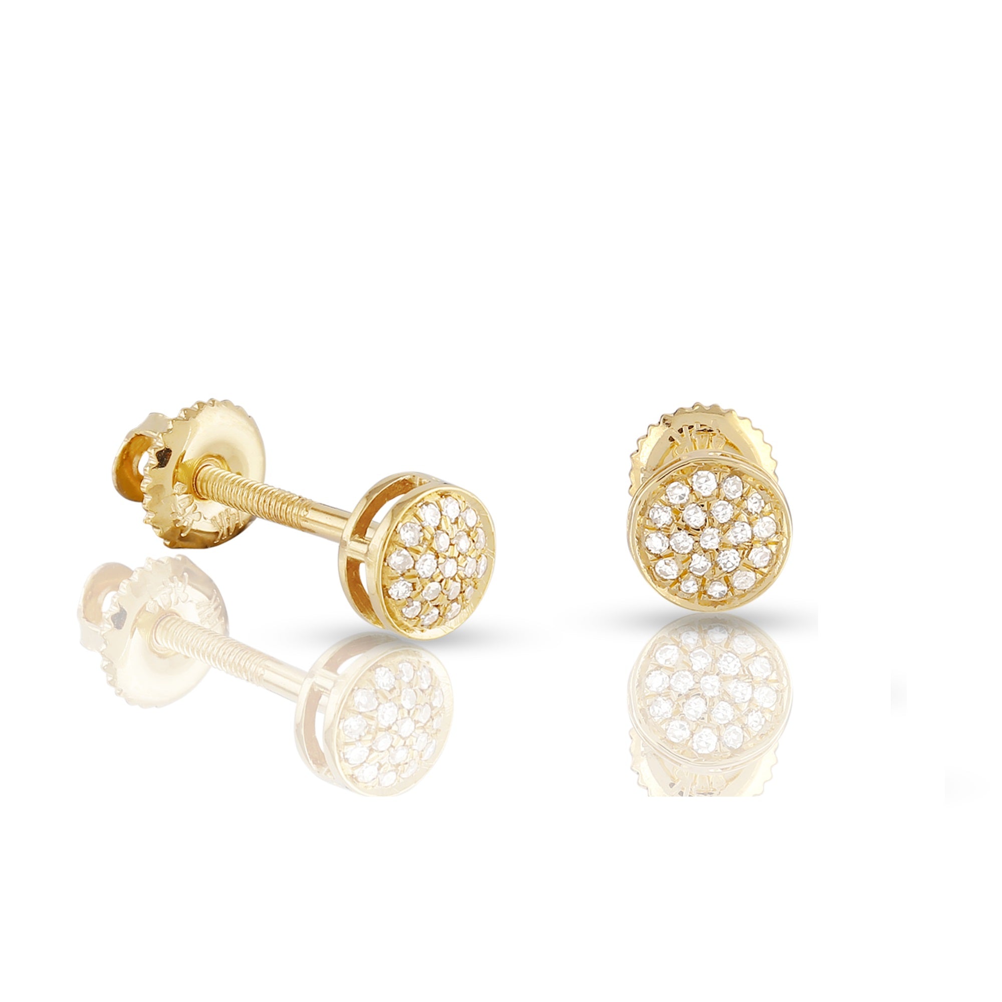 Yellow Gold Round Diamond Cluster Stud Earrings