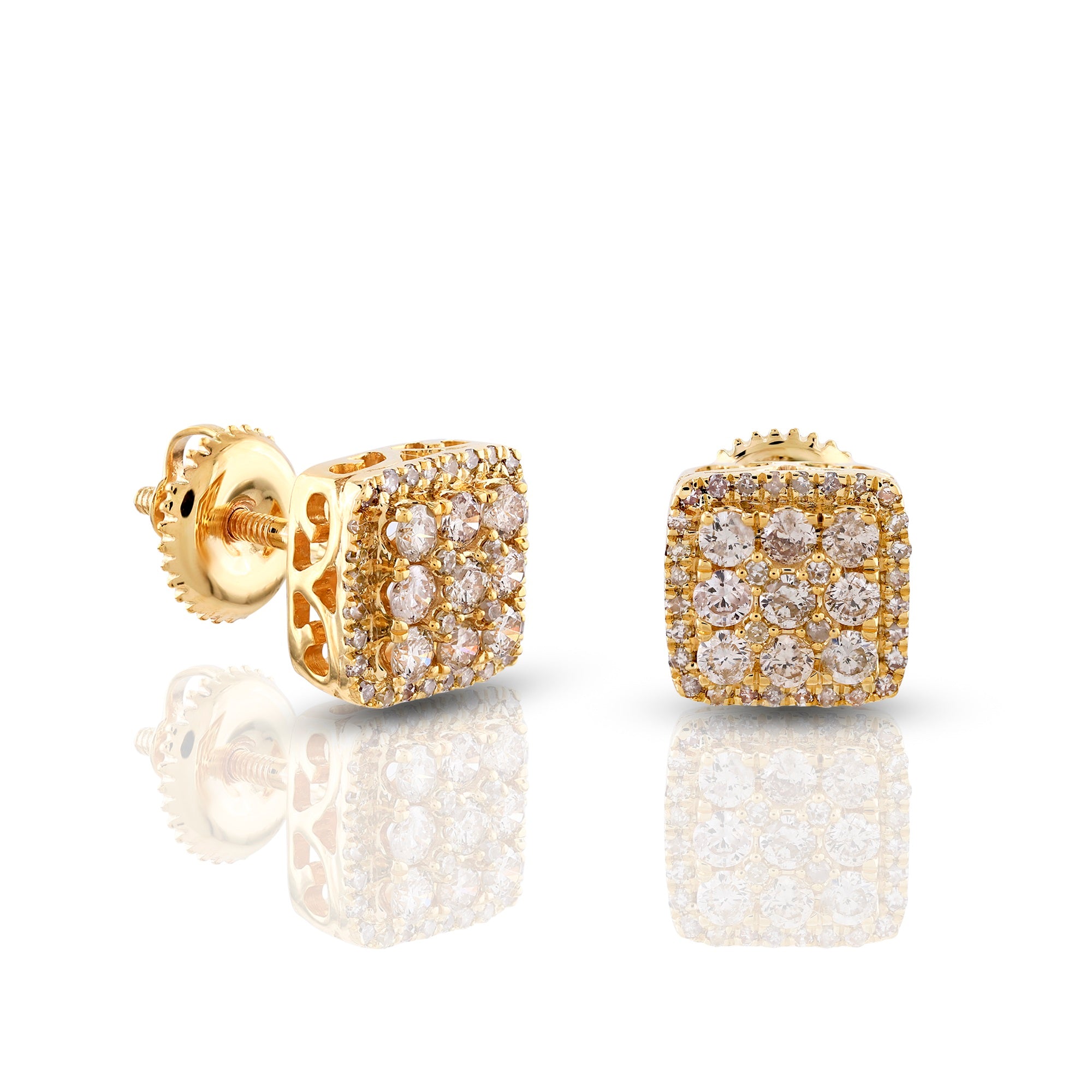 0.53Ct Round Diamond Yellow Gold Square Earrings