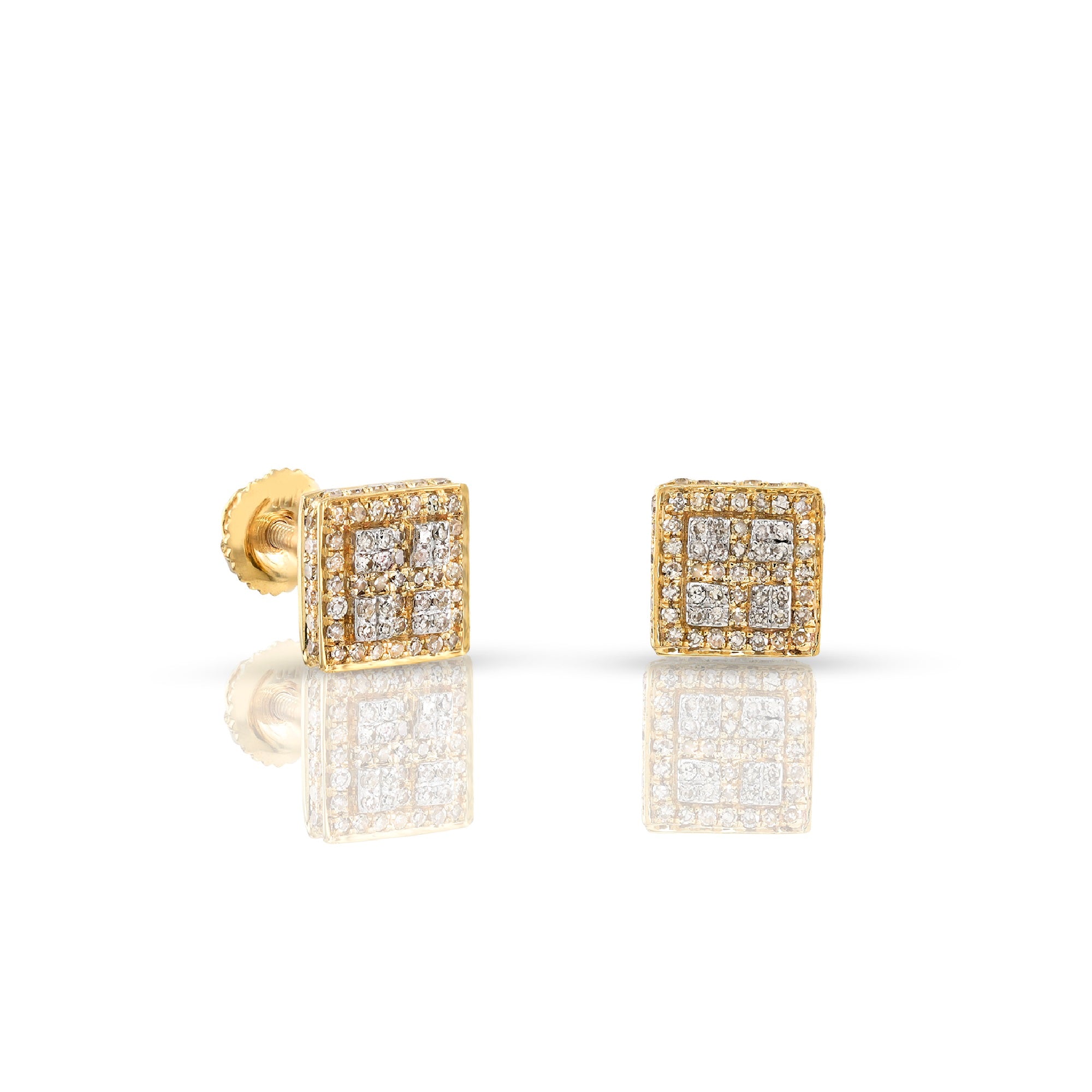0.36Ct Round Diamond Yellow Gold Square Stud Earrings