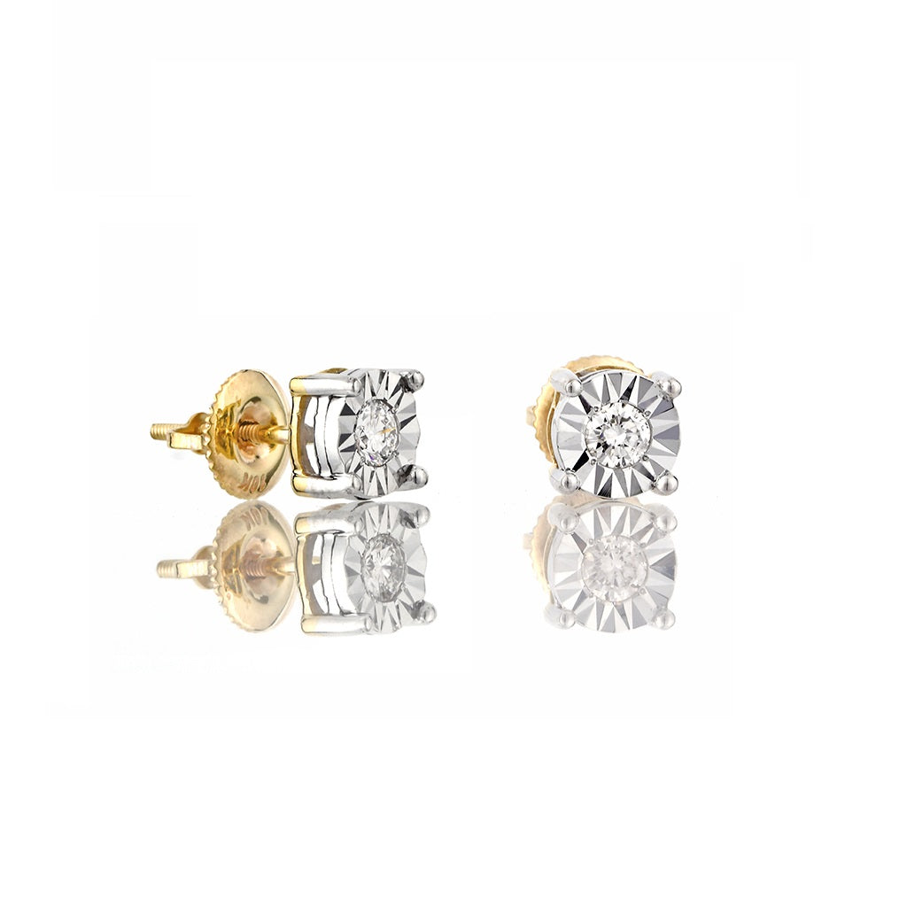 0.05Ct Round Illusion Diamond Yellow Gold Stud Earrings