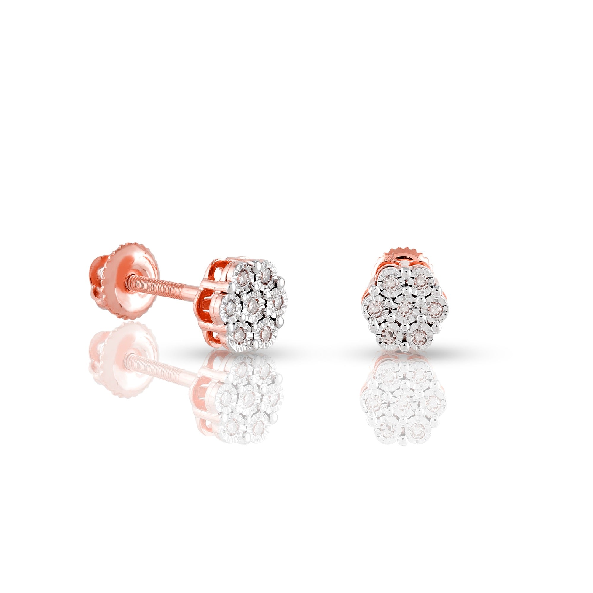 0.05Ct Round Diamond Rose Gold Illusion Stud Earrings