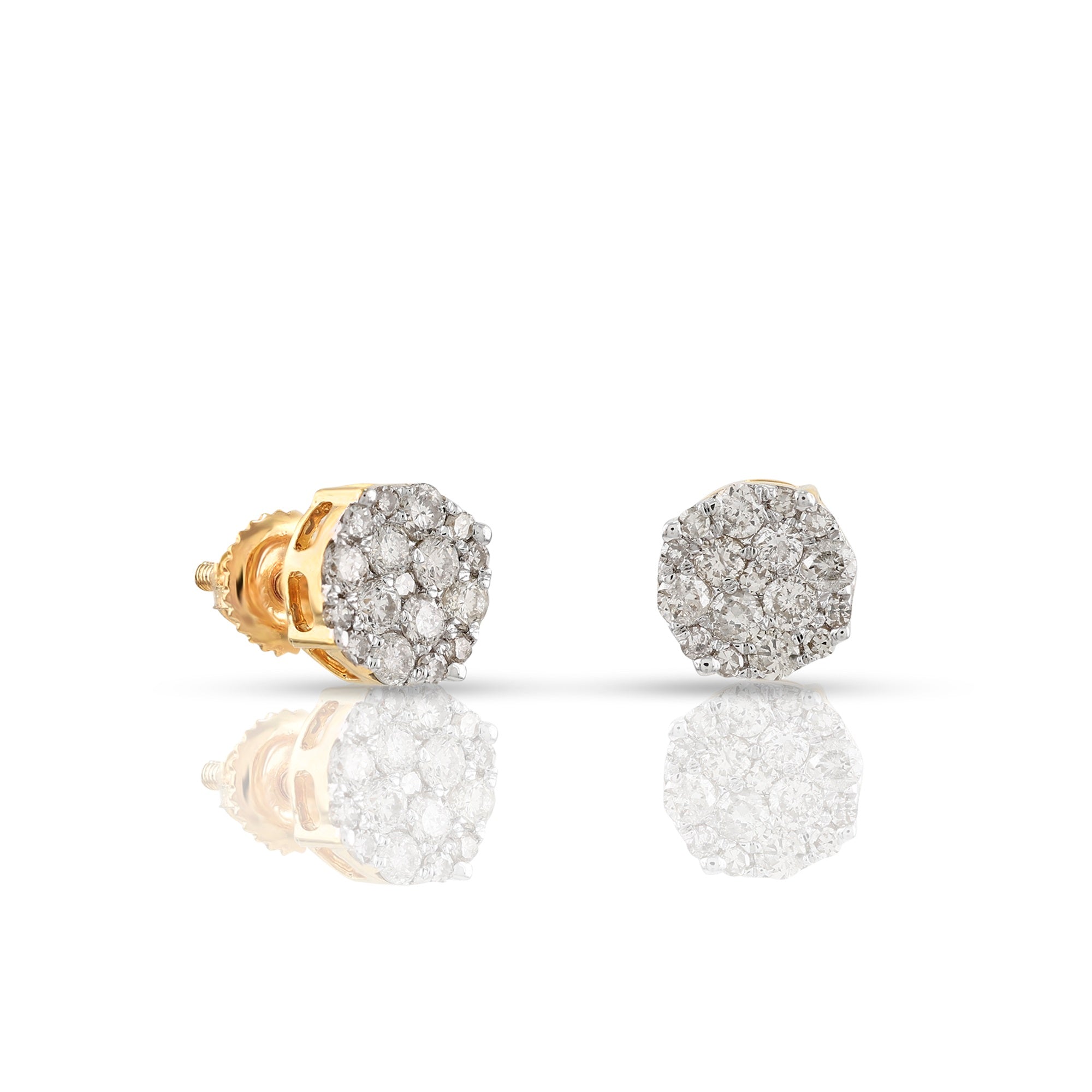 0.44Ct Round Diamond Cluster Yellow Gold Stud Earrings