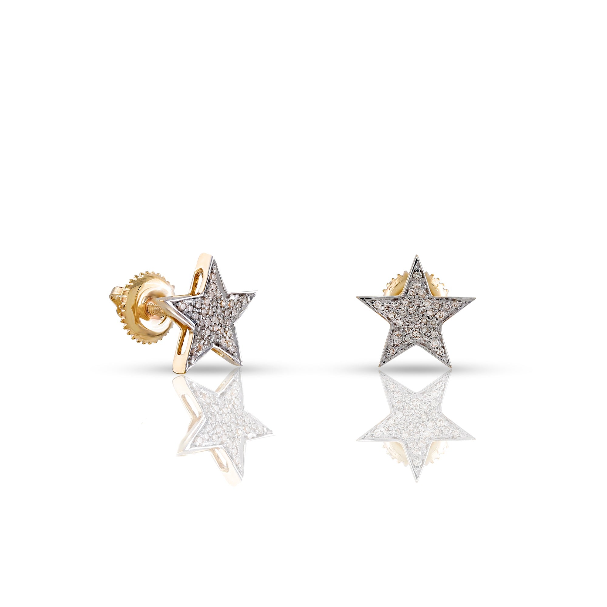 Yellow Gold Round Diamond Cluster Star Stud Earrings