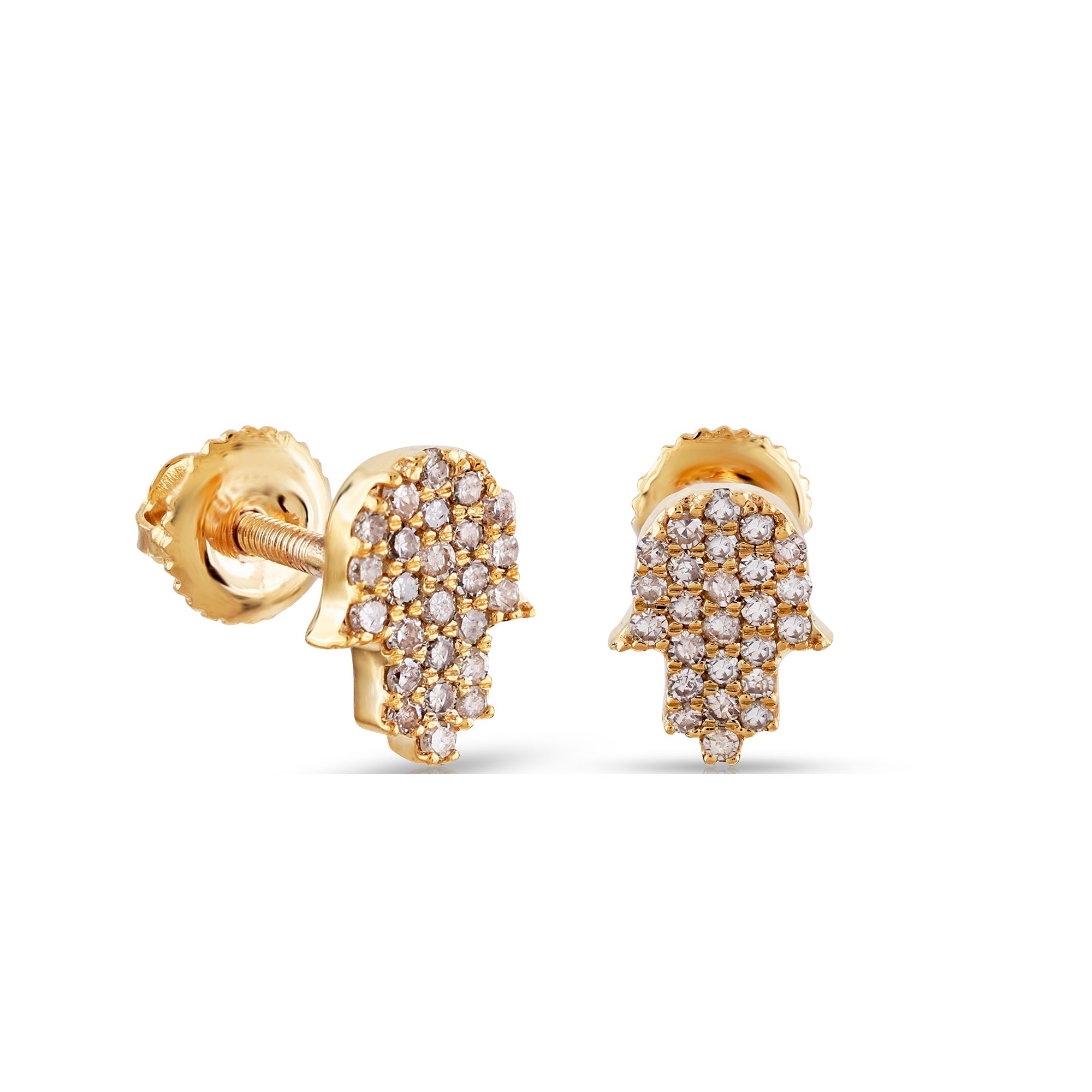 0.18Ct Round Diamond Yellow Gold Hamsa Stud Earrings