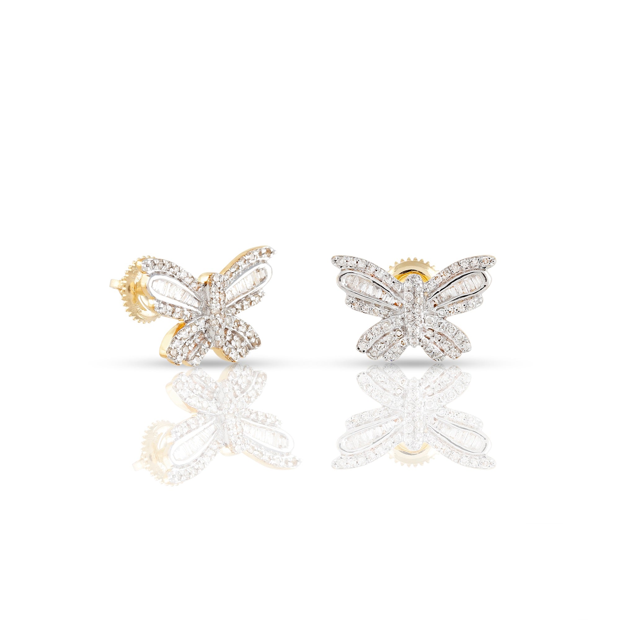 Yellow Gold Baguette and Round Diamond Butterfly Earring