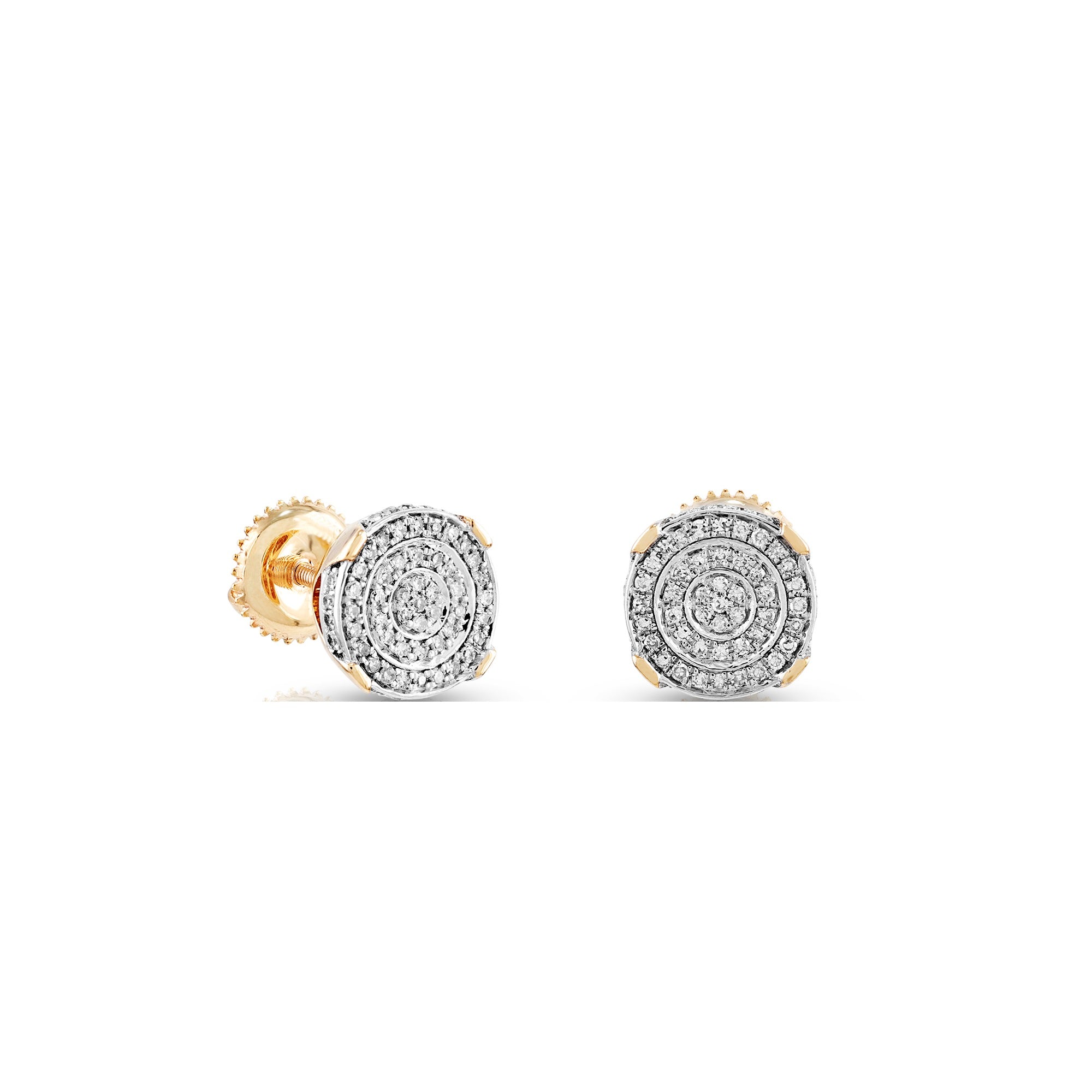 Yellow Gold Diamond Cluster Round Stud Earrings