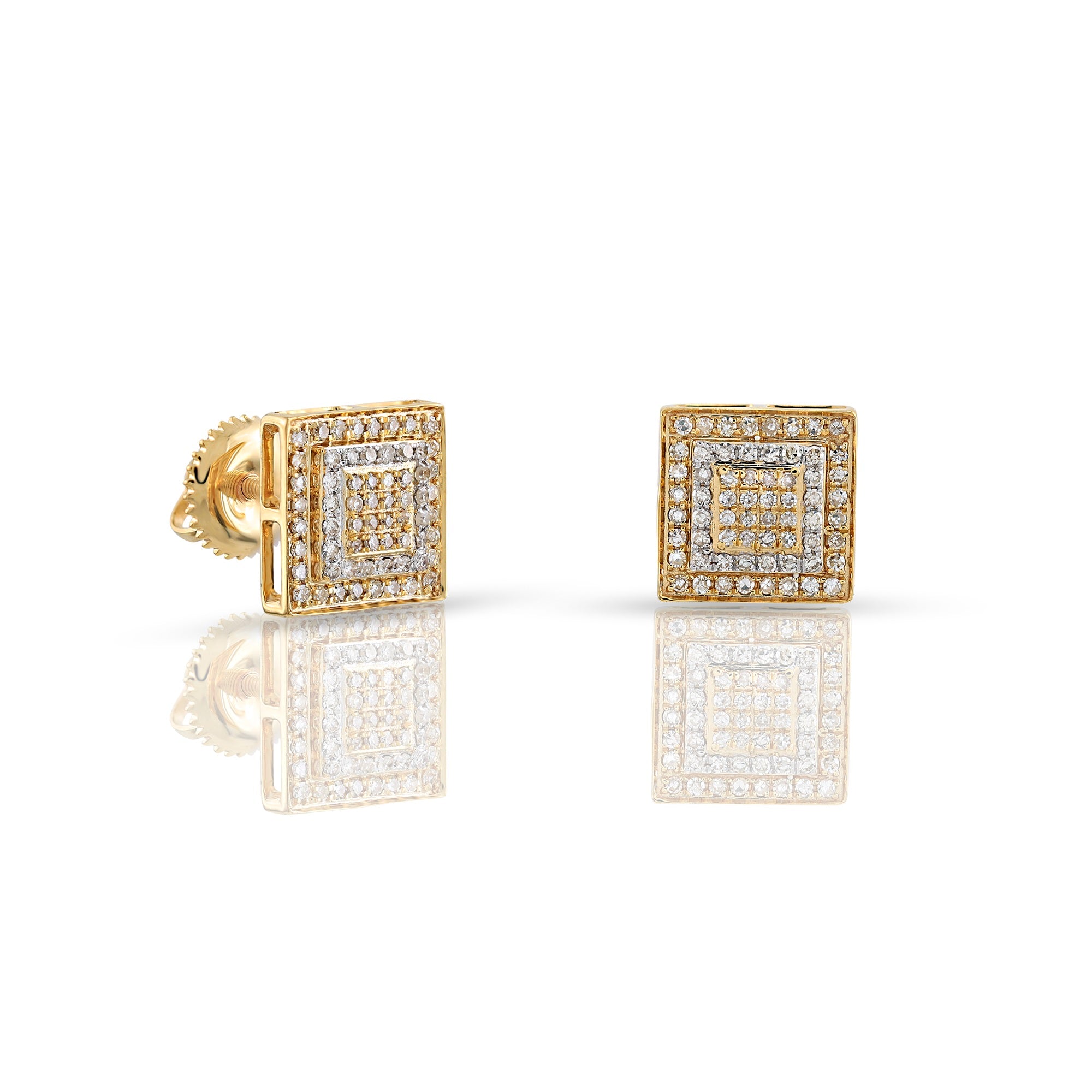 0.29ct yellow gold white diamond square earrings
