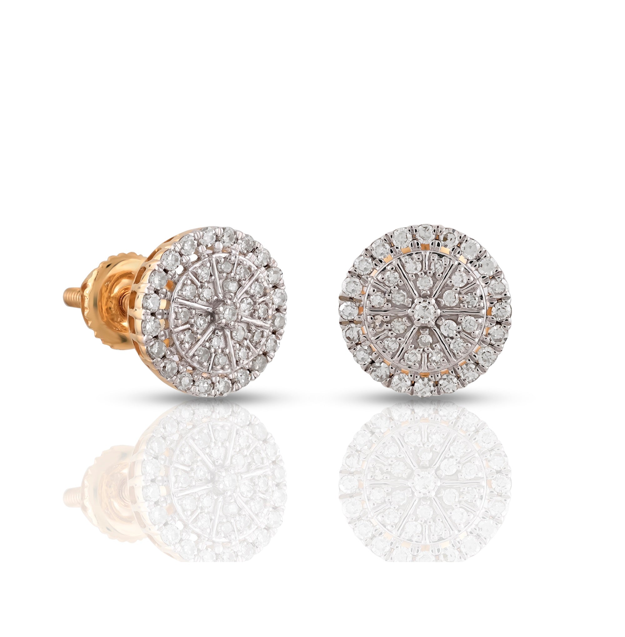 Yellow Gold Round Diamond  Flower Stud Earring For Women's