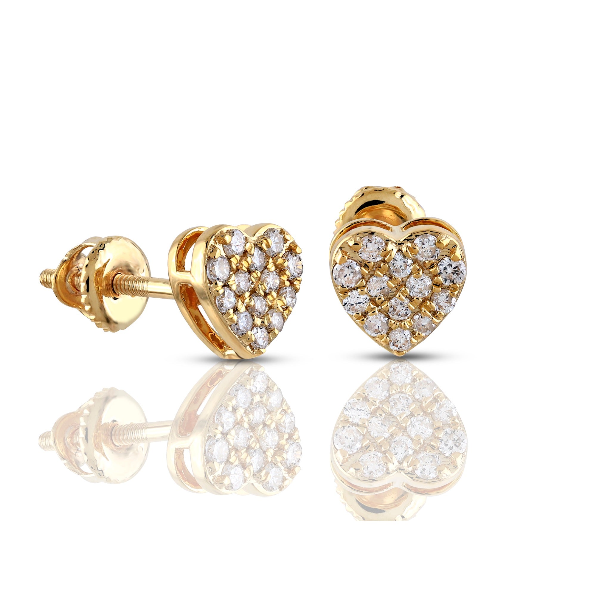 Yellow Gold Round Diamond Heart Stud Earring