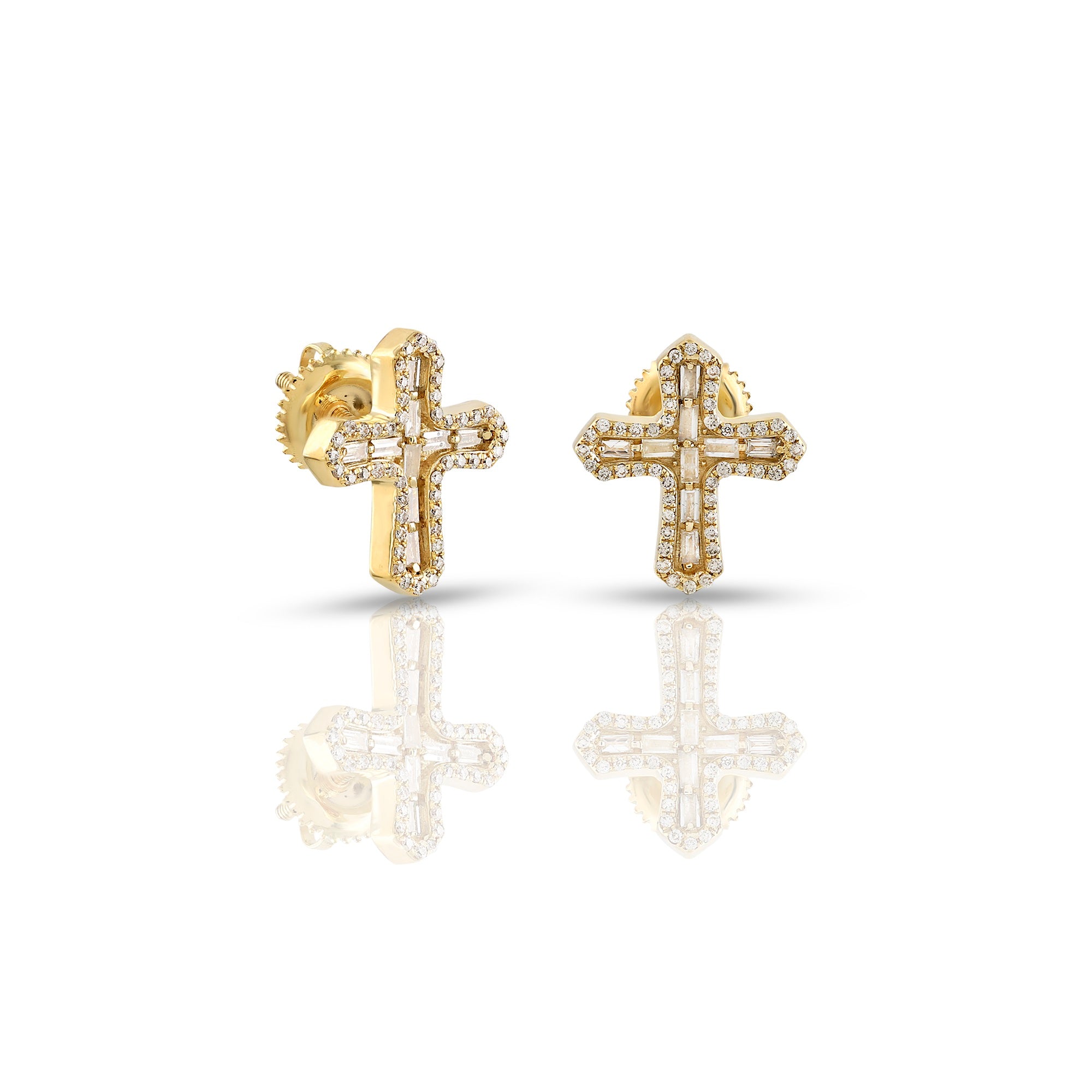 0.16ct Yellow Gold Baguette Diamond Cross Earrings