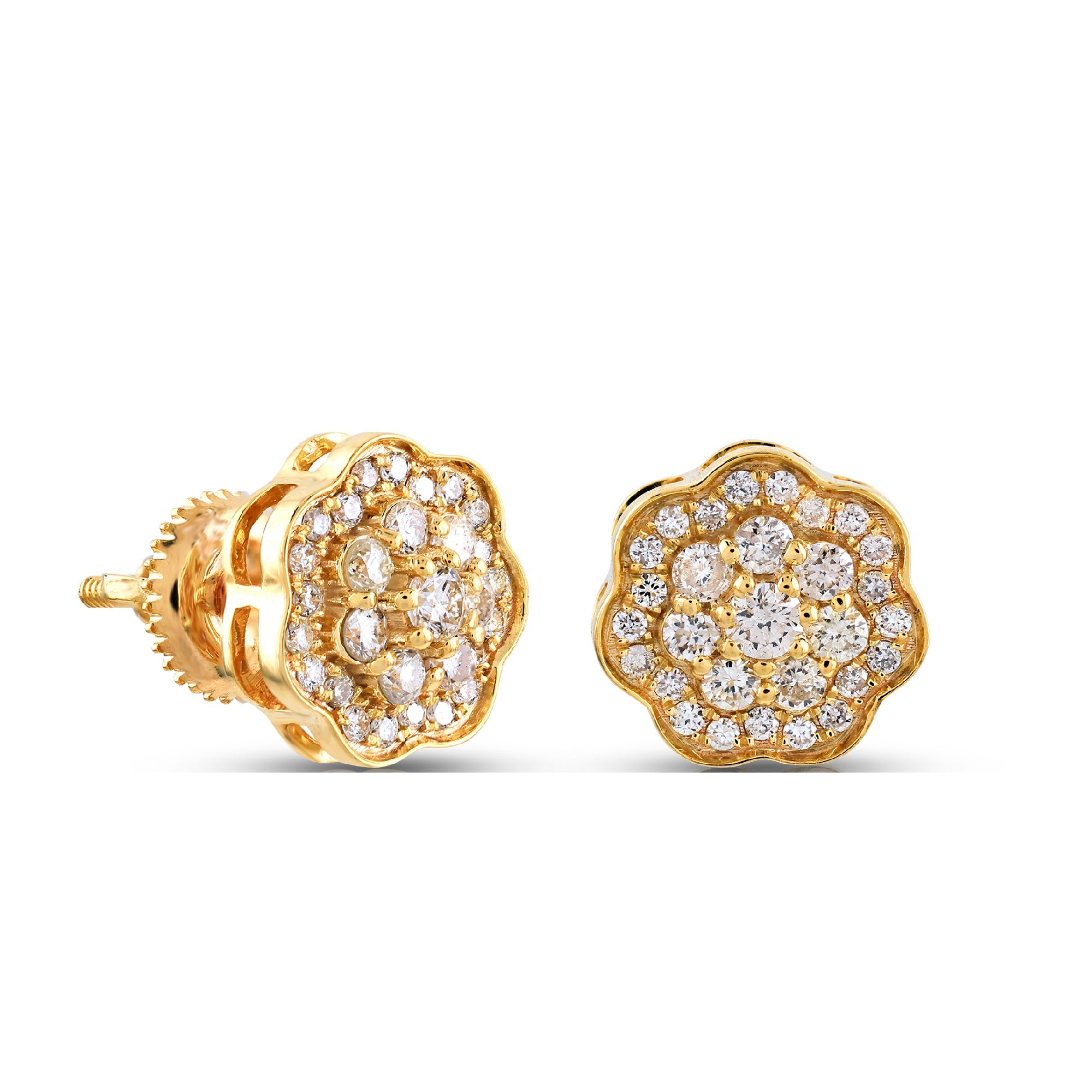 0.59Ct Round Diamond Yellow Gold Flower Stud Earrings