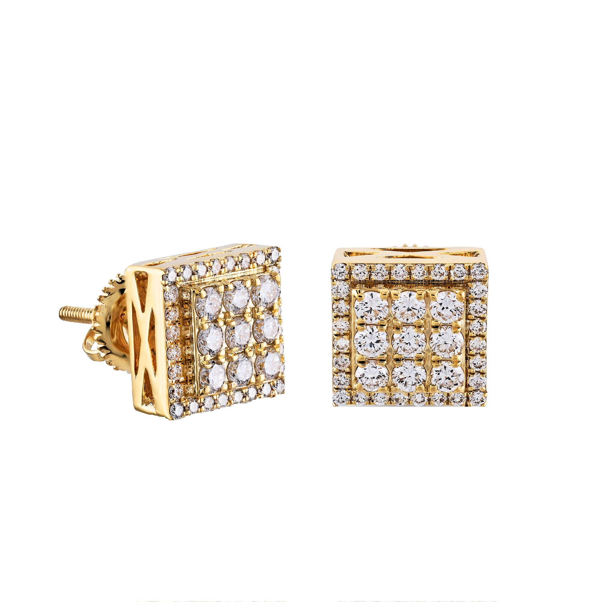 0.89Ct Round Diamond Yellow Gold Square Stud Earrings