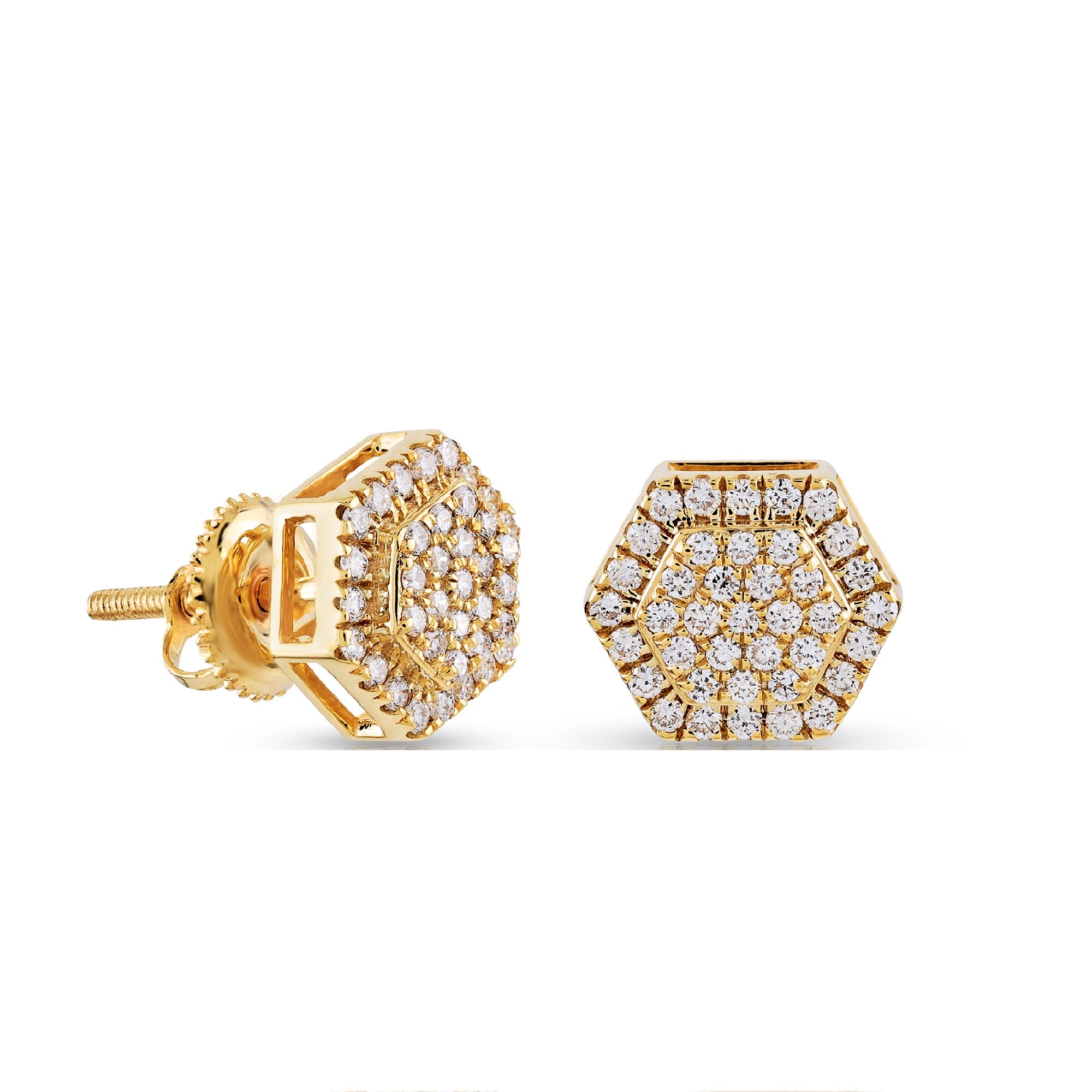 0.43Ct Round Diamond Yellow Gold Hexagon Stud Earrings
