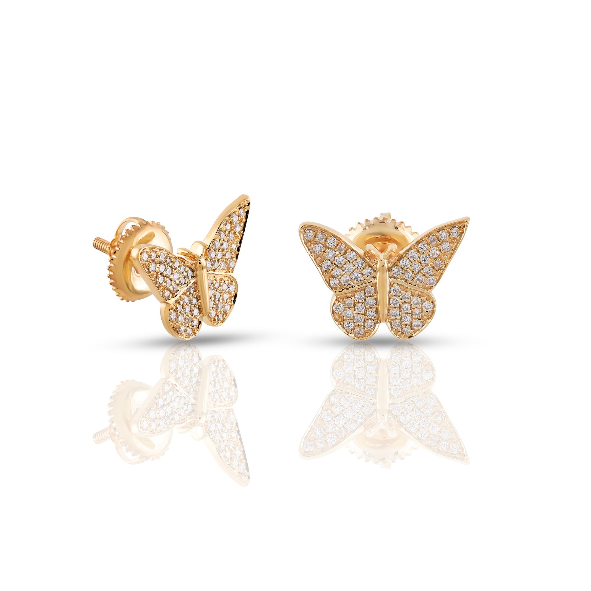 Round Diamond Yellow Gold Butterfly Stud Earring