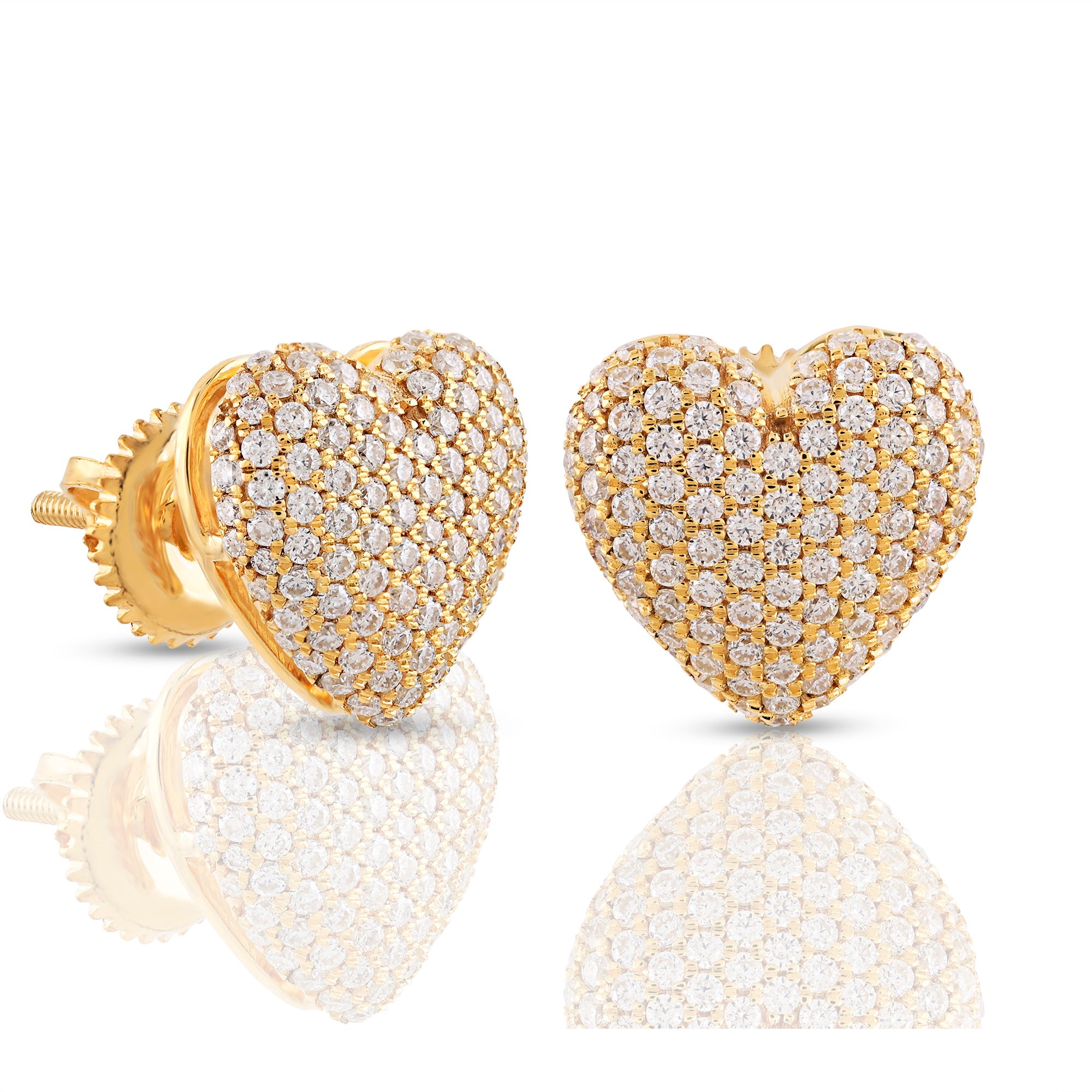0.65 Cts.Yellow Gold Round Diamond Heart Stud Earring