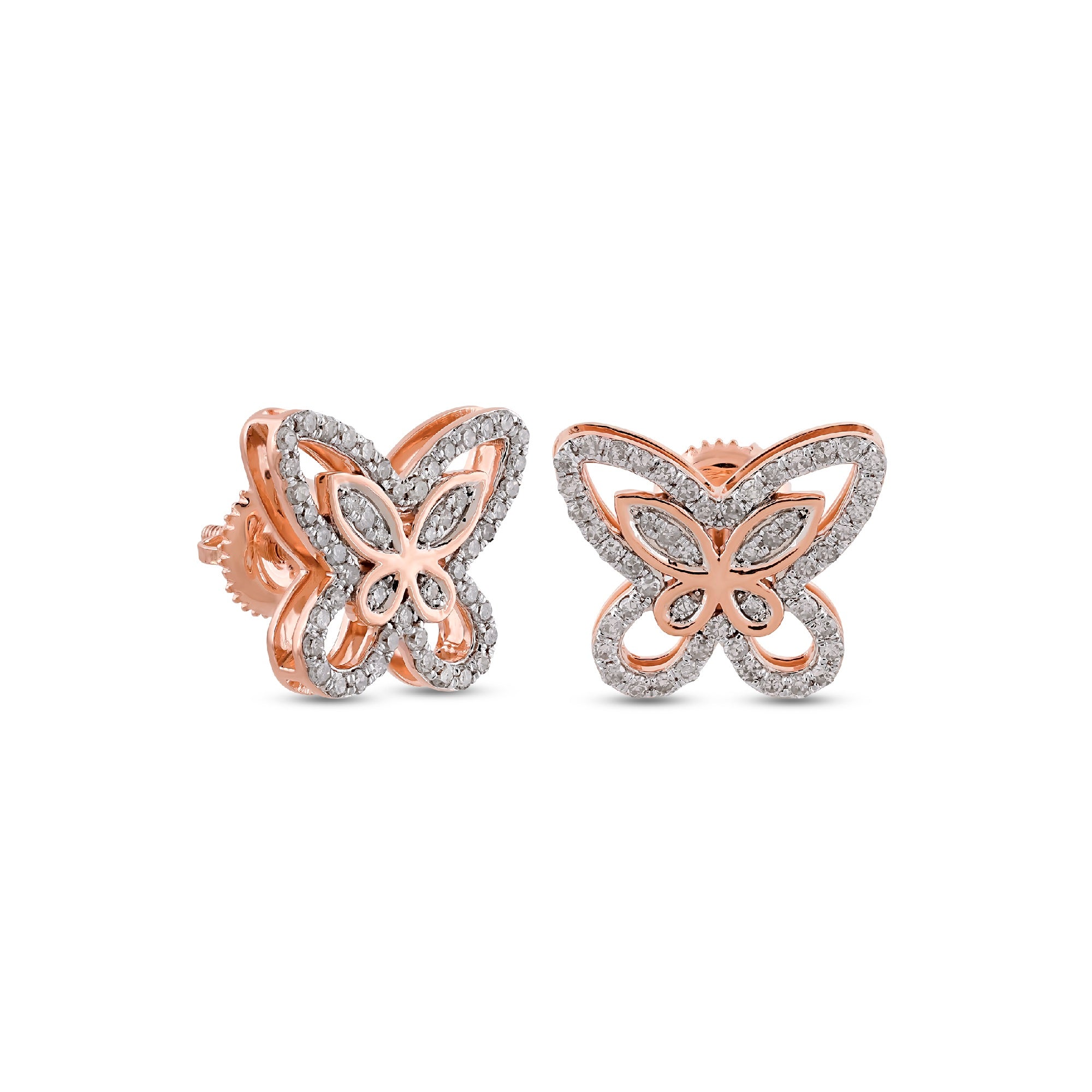 Rose Gold Round Diamond Butterfly Earrings