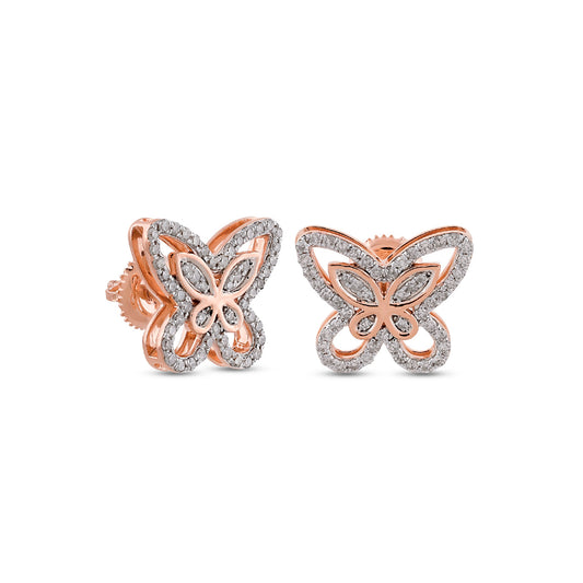 Rose Gold Round Diamond Butterfly Earrings