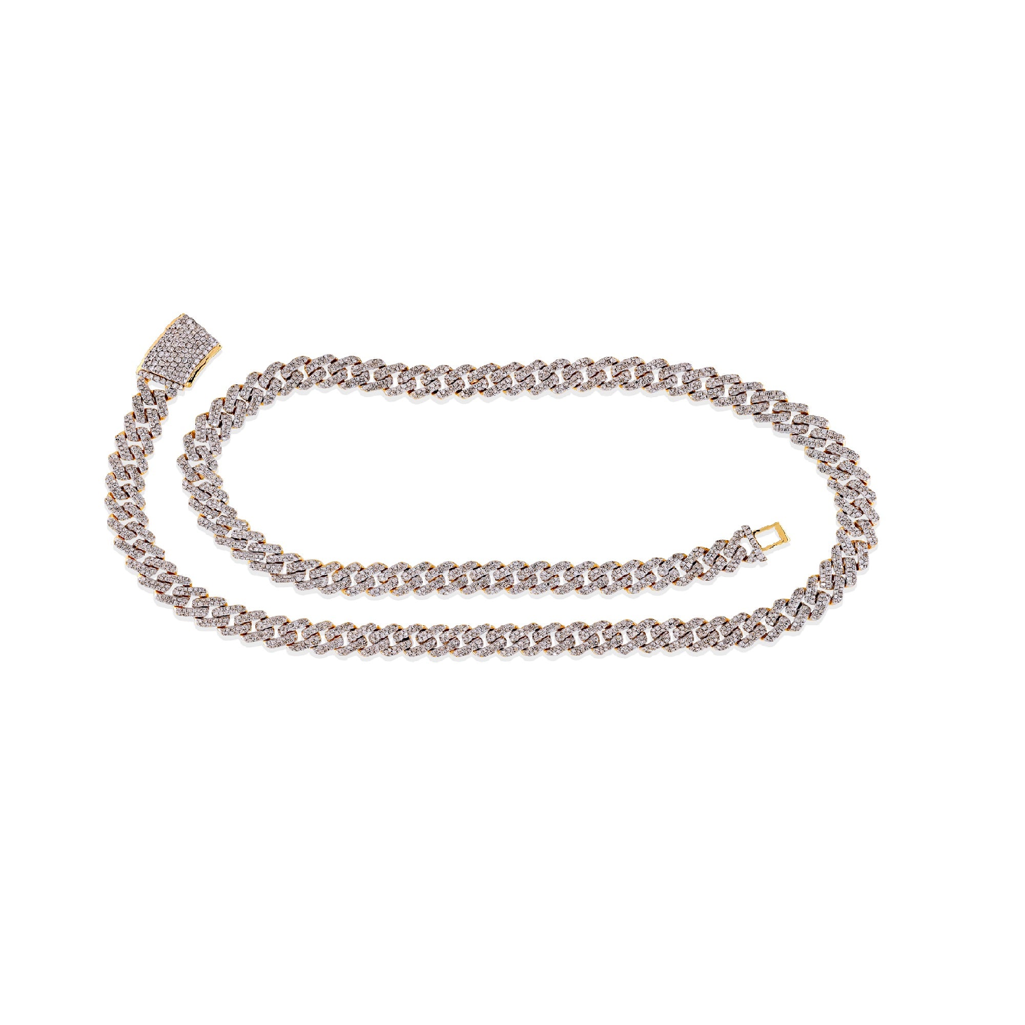 Yellow Gold Round Diamond 9mm Cuban Chain For Men's