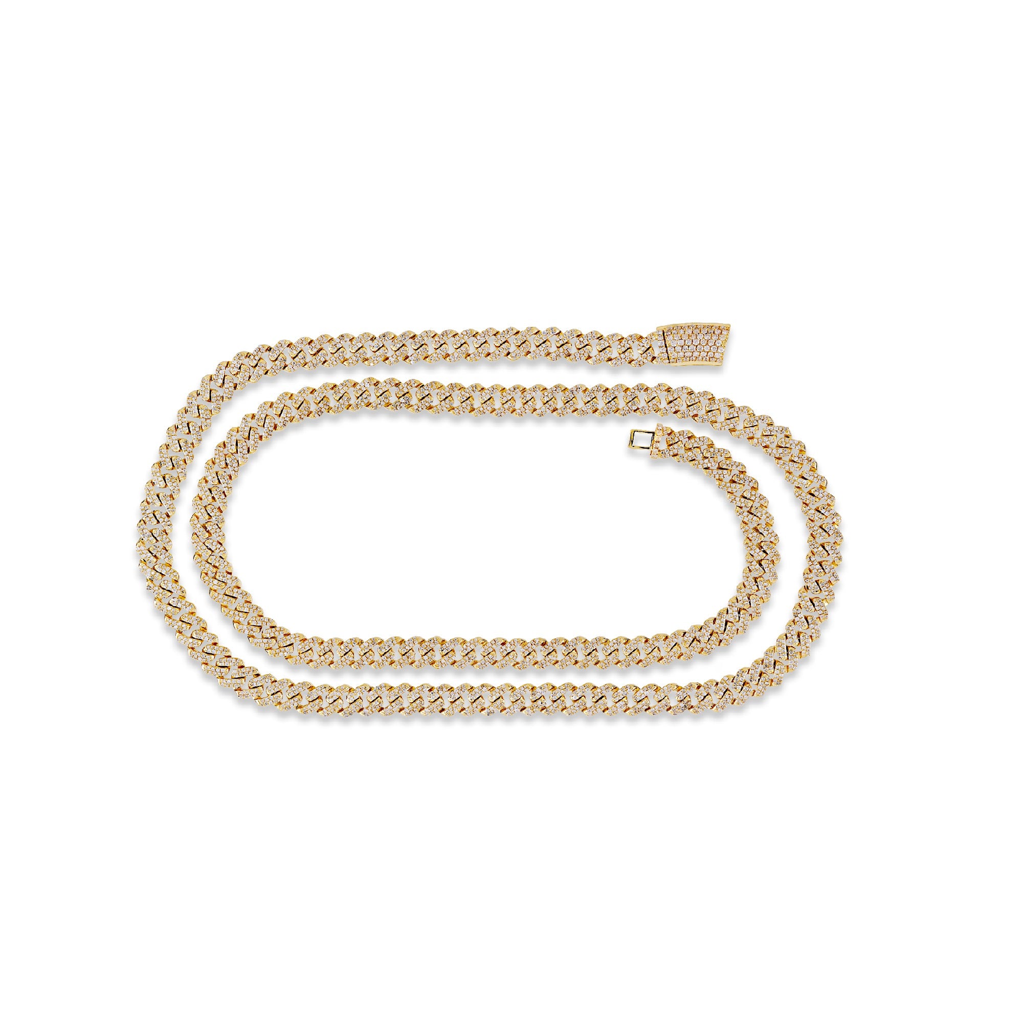 Yellow Gold Round Diamond 6mm Cuban Chain For Men's