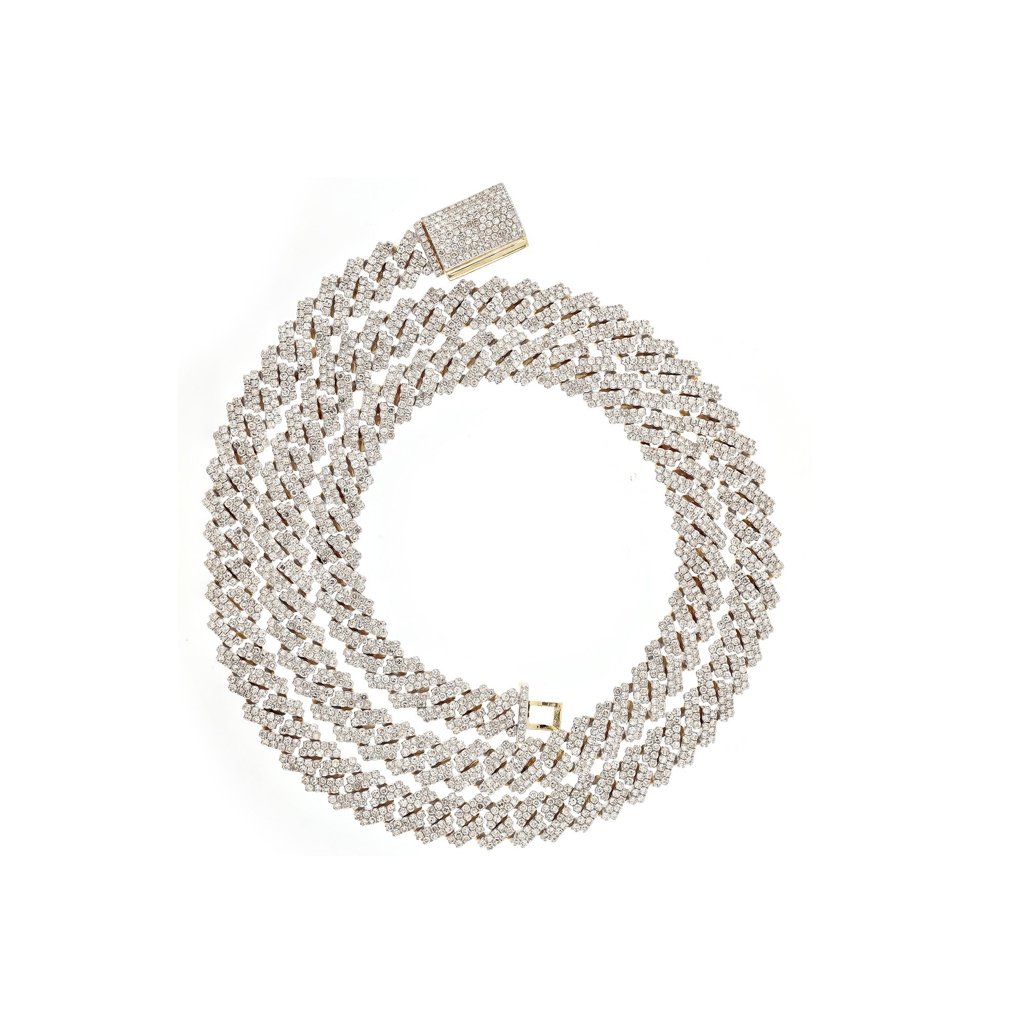 8MM Yellow Gold Round Diamond Cuban Chain For Men's