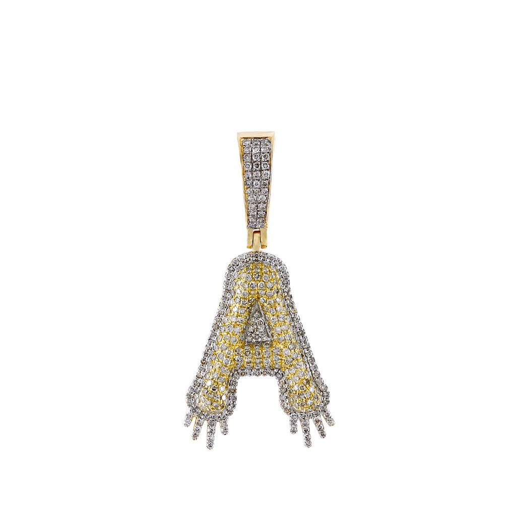 Yellow Gold Round Diamond Cluster Initial Pendant