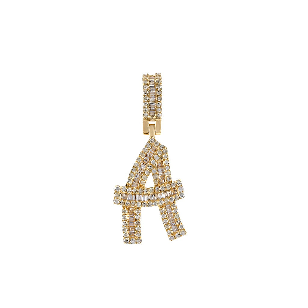 Yellow Gold Baguette Diamond Initial Pendants