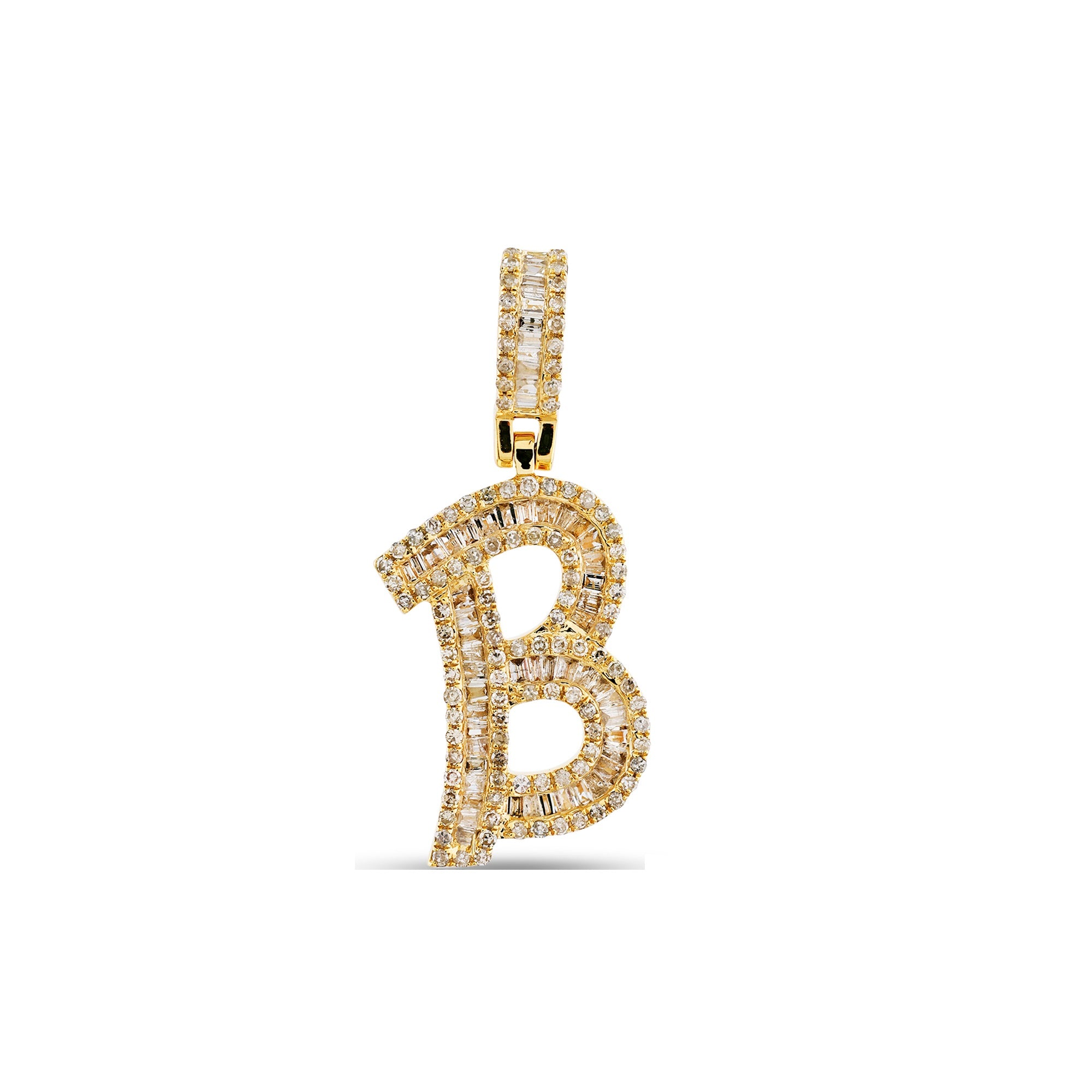Yellow Gold Baguette Diamond Initial Pendants