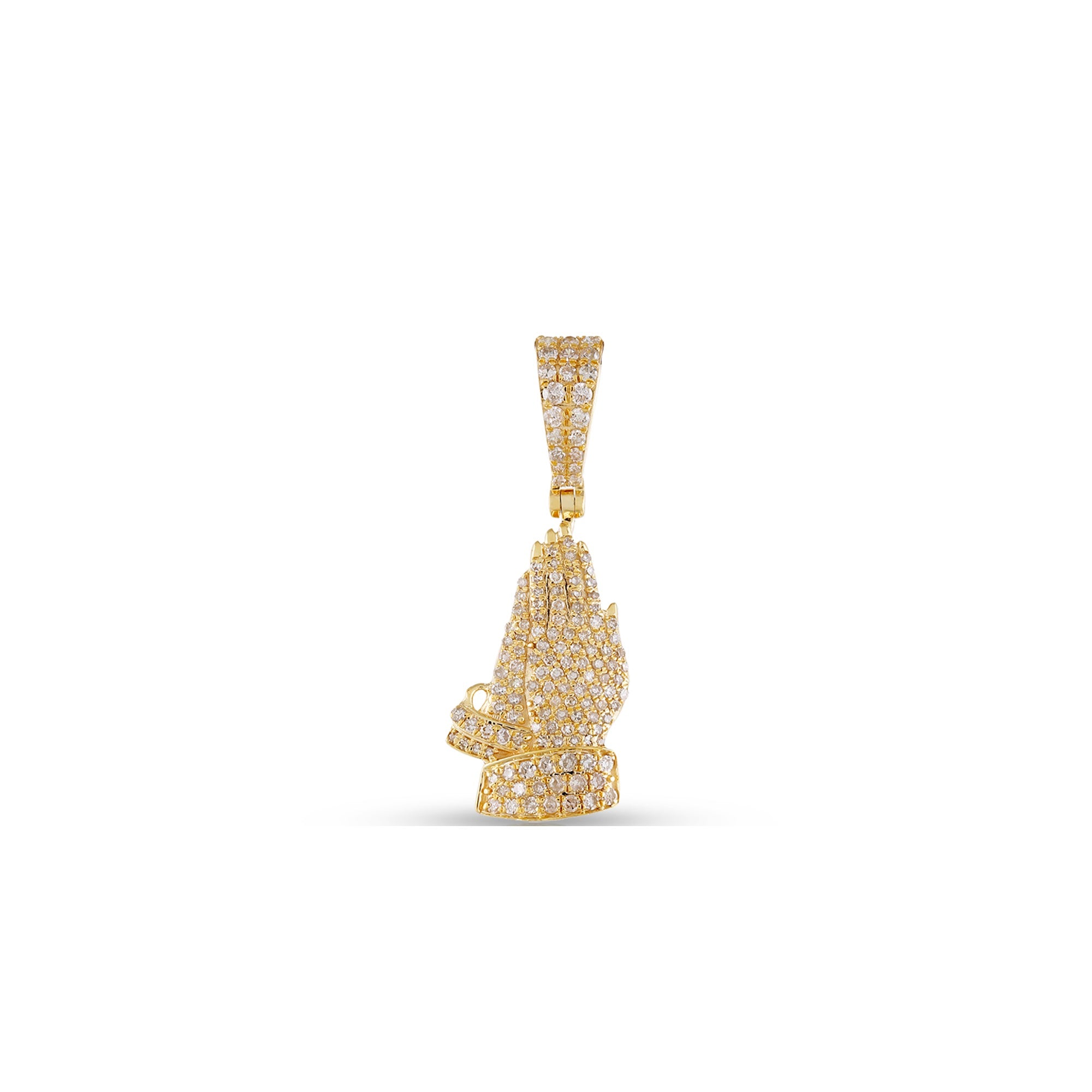 Yellow Gold Diamond Cluster Praying Hand Pendant