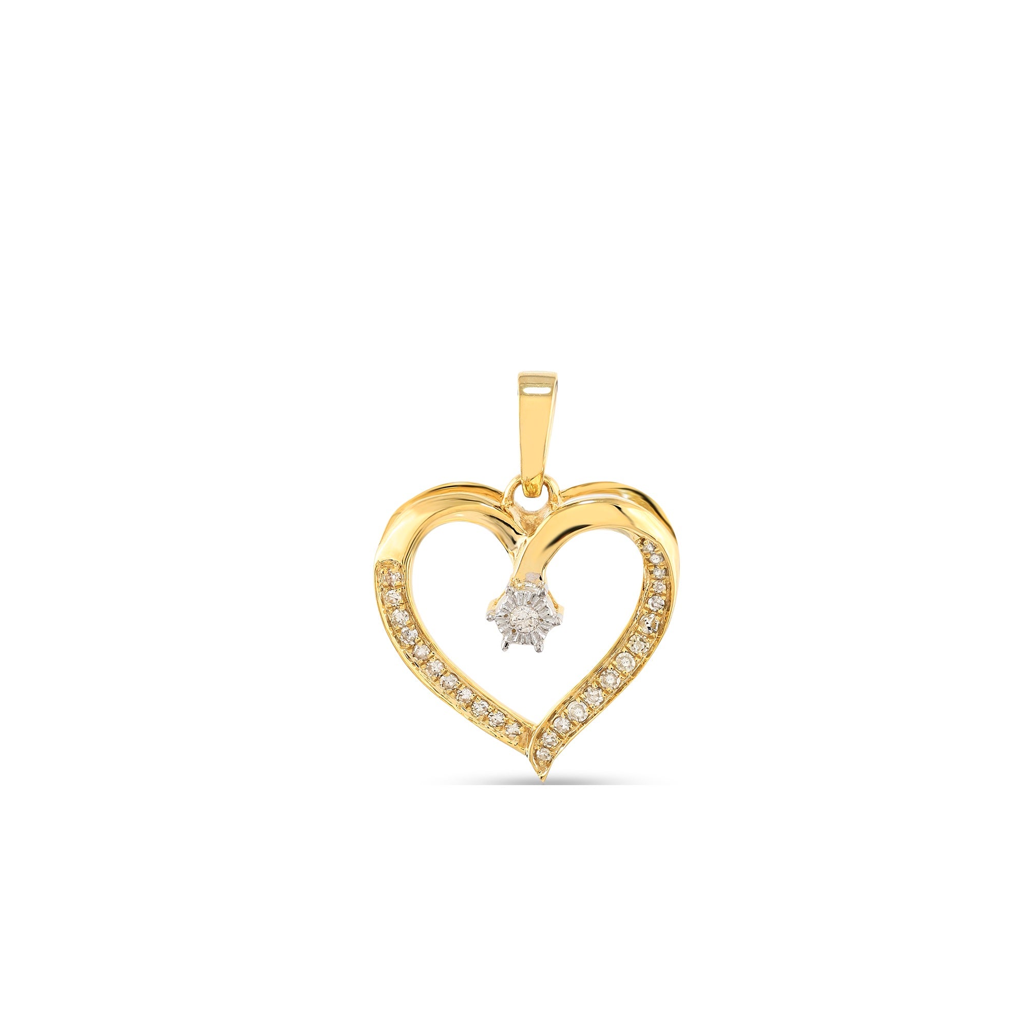 Yellow Gold Round Diamond illusion Heart Pendant