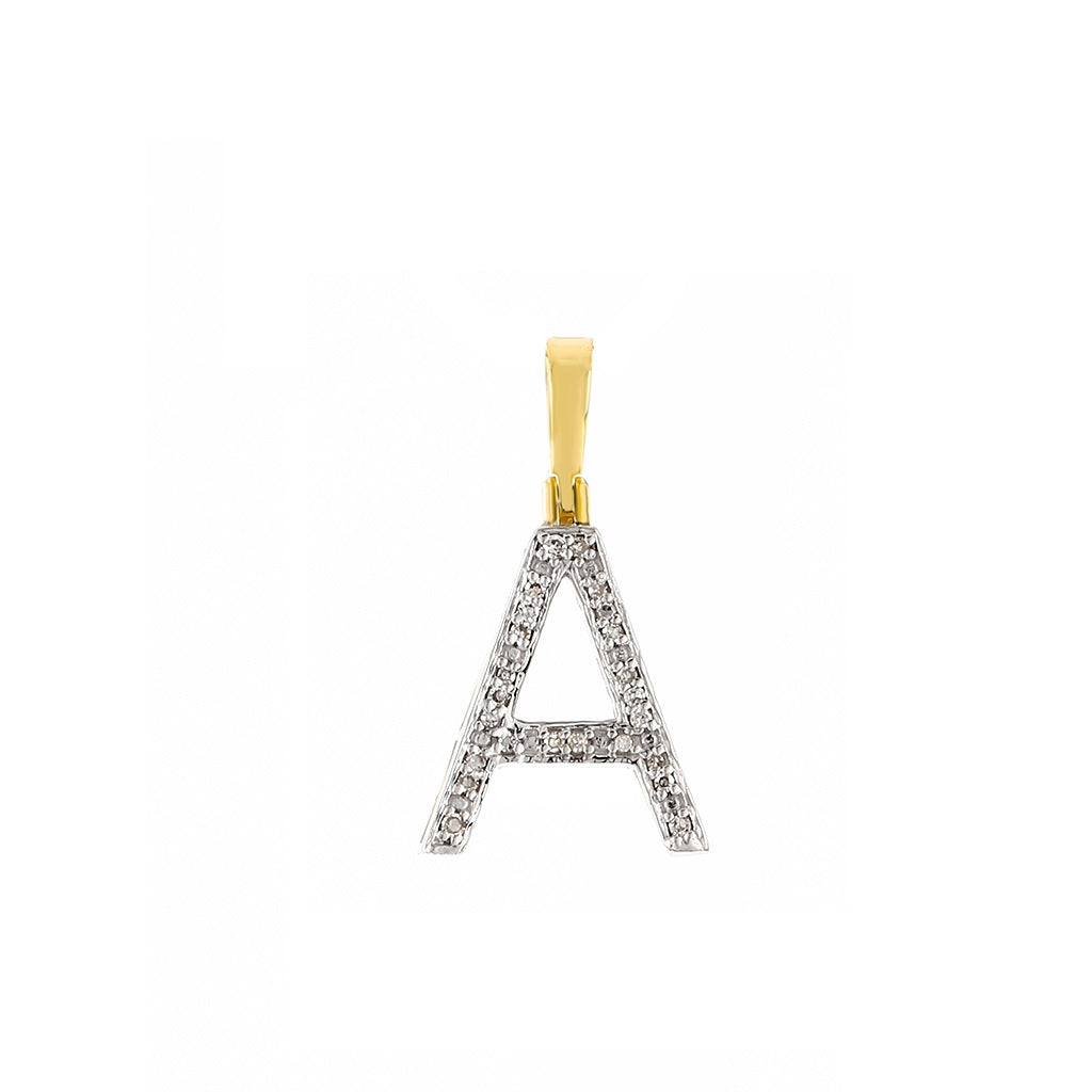 Yellow Gold Round Diamond Initial Letter Pendant