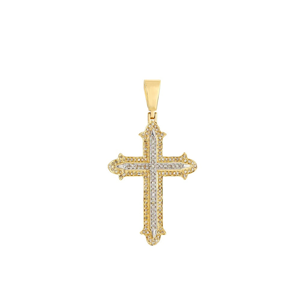 Yellow Gold Round Diamond Men's Cross Pendant