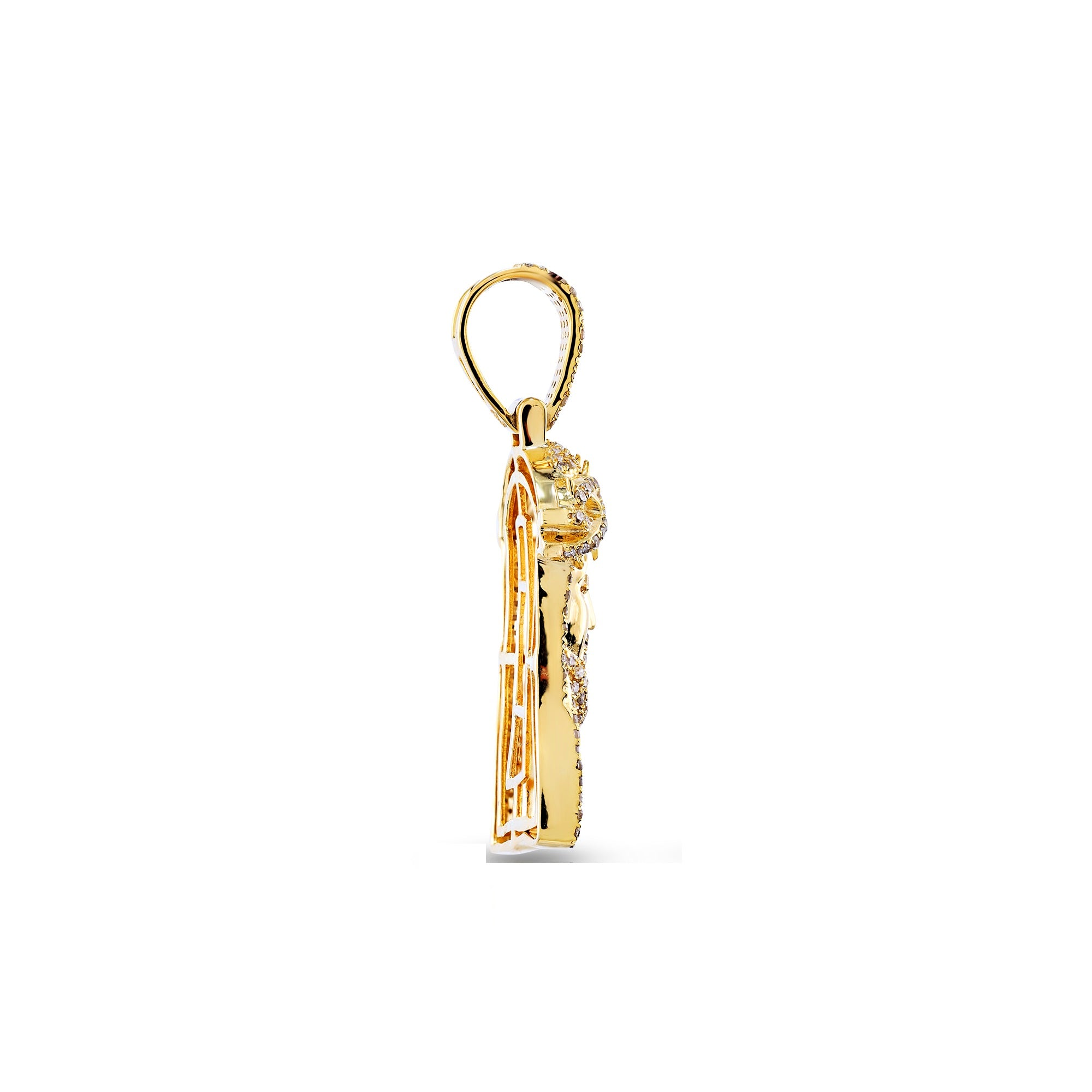 Yellow Gold Round Diamond Jesus Pendant