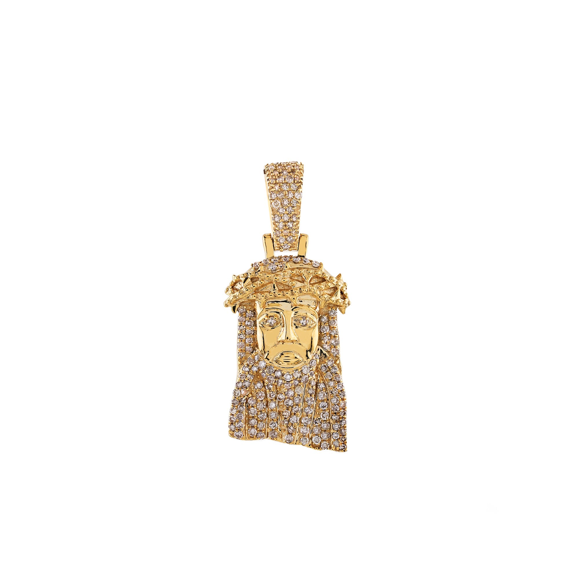 Yellow Gold Round Diamond Cluster Jesus Face Pendant