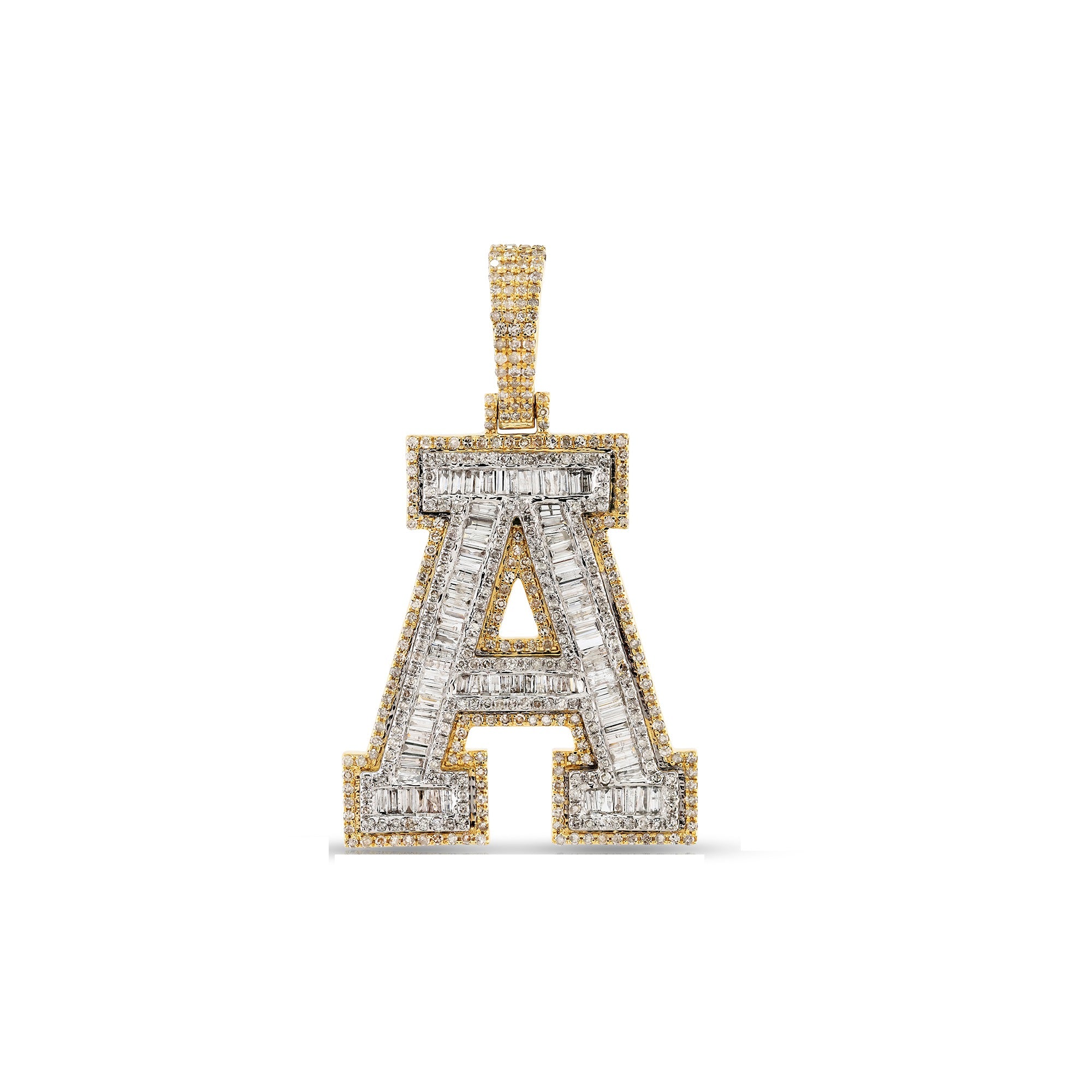 Yellow Gold Baguette Diamond Intial Pendant
