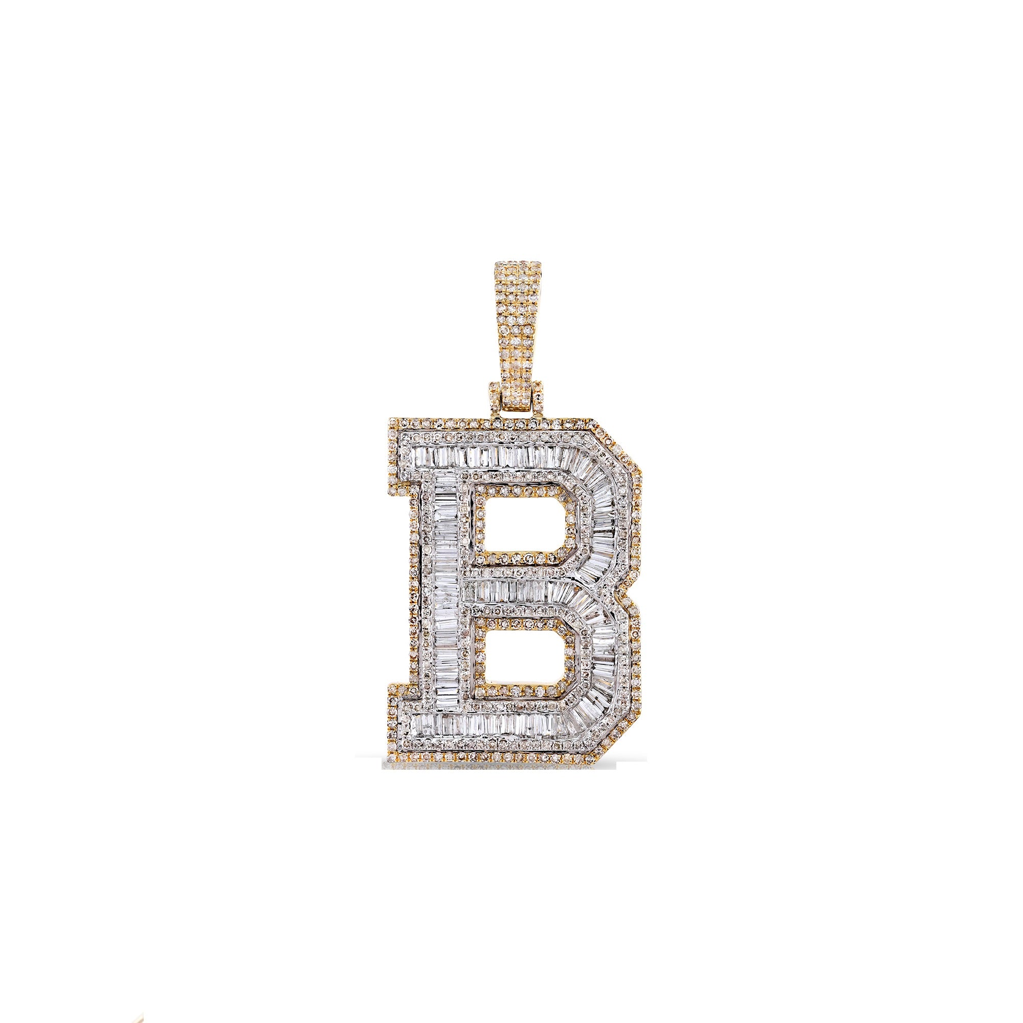 Yellow Gold Baguette Diamond Intial Pendant