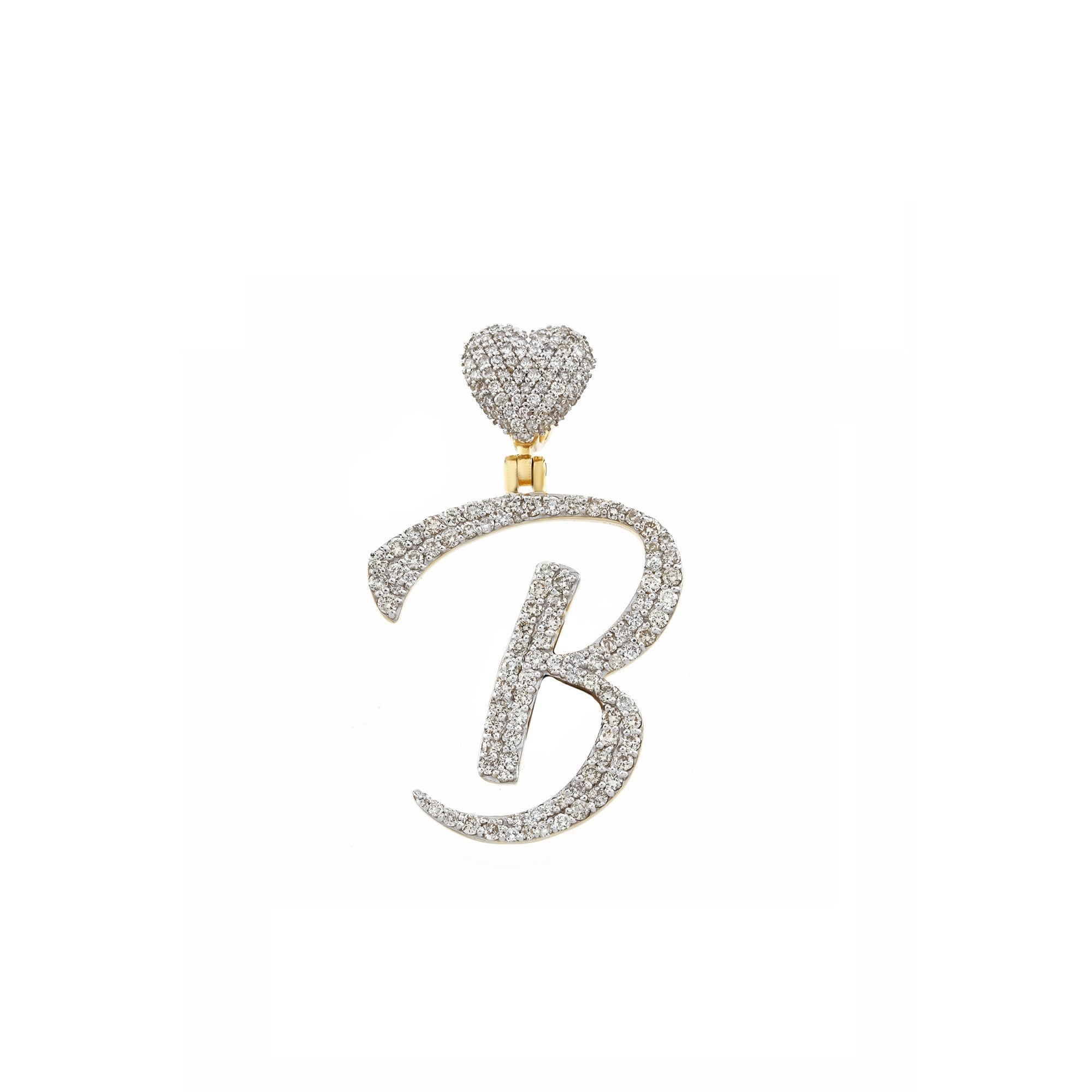 Yellow Gold Round Diamond Cluster Initial Heart Pendant