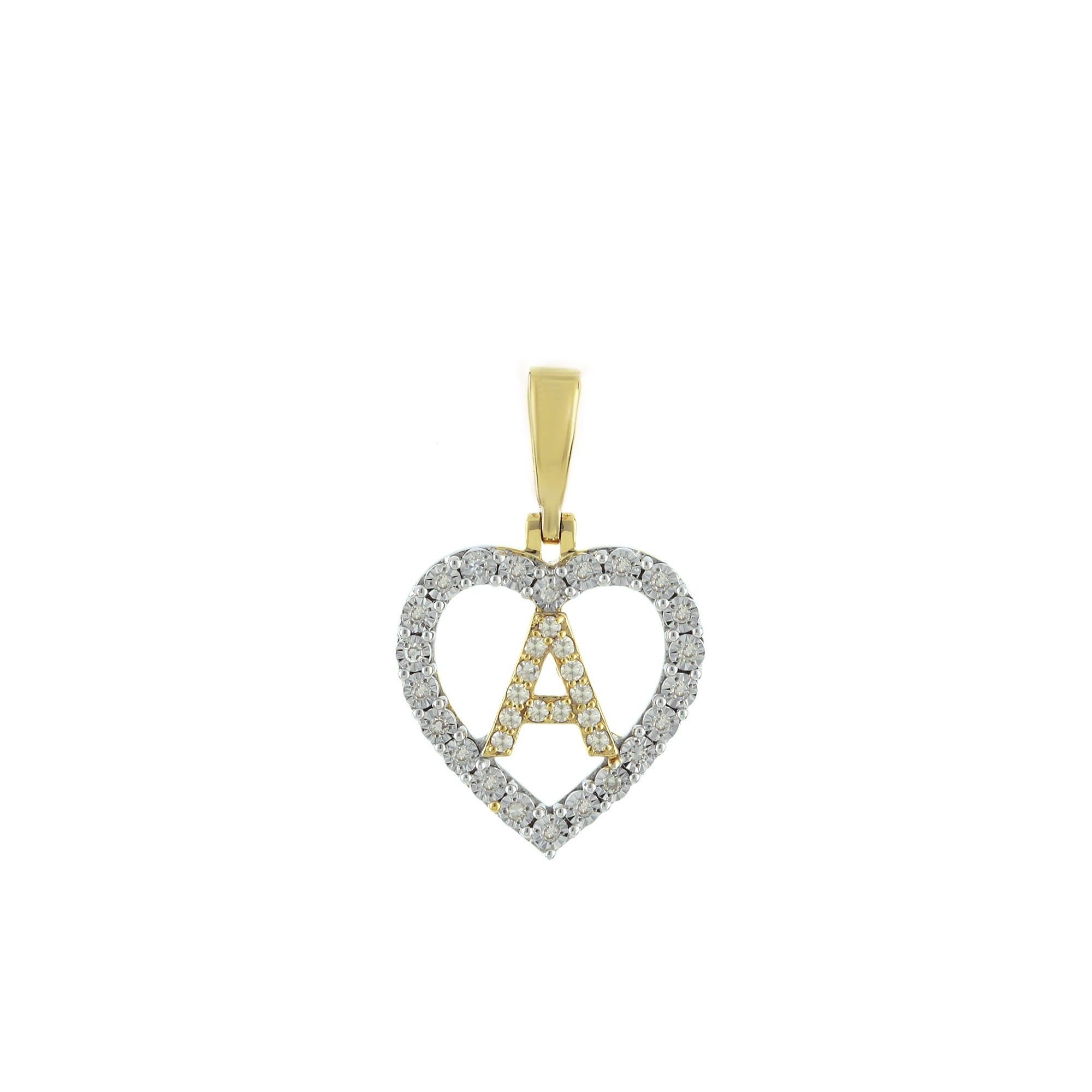 Yellow Gold Round Diamond Illusion Heart Initial Pendant