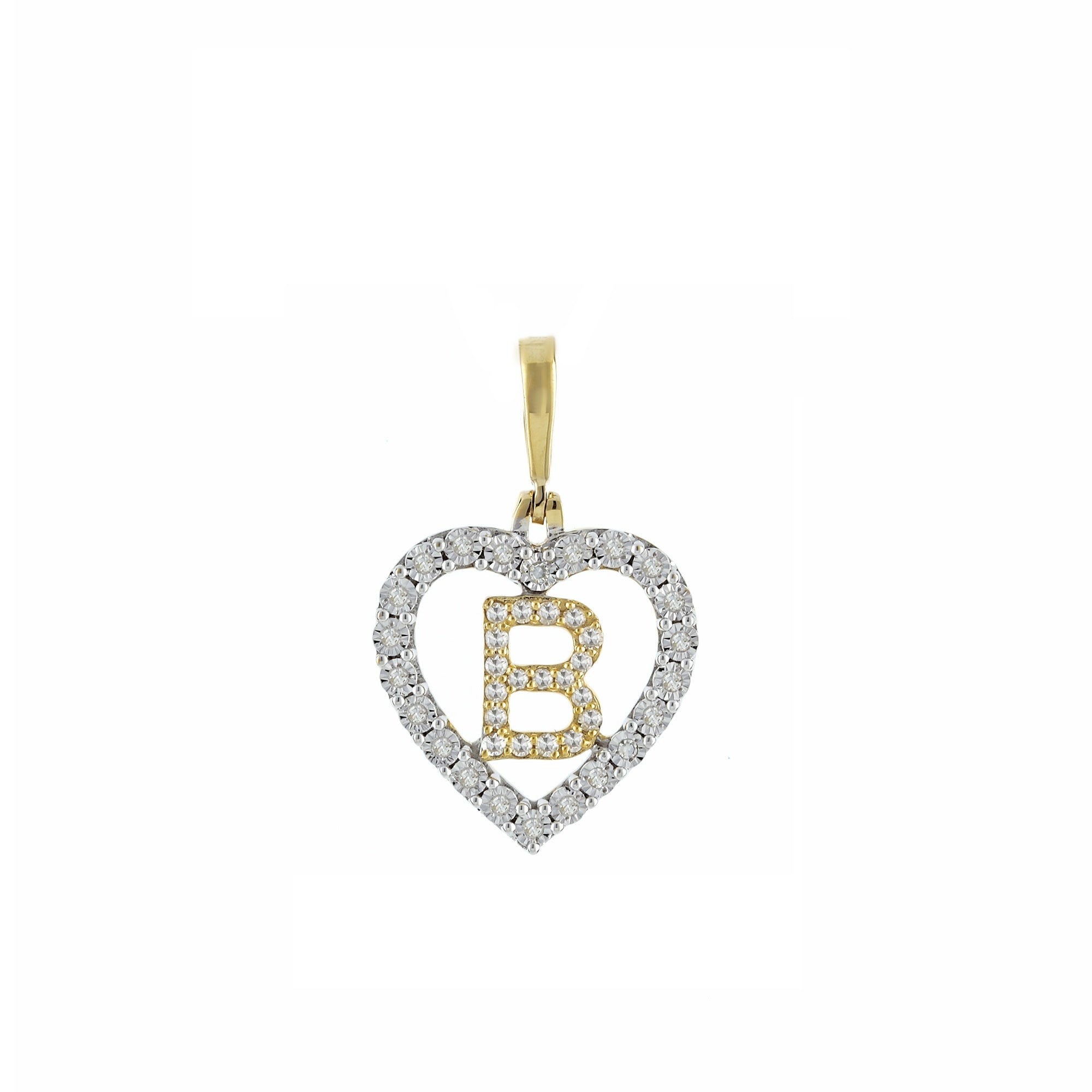 Yellow Gold Round Diamond Illusion Heart Initial Pendant