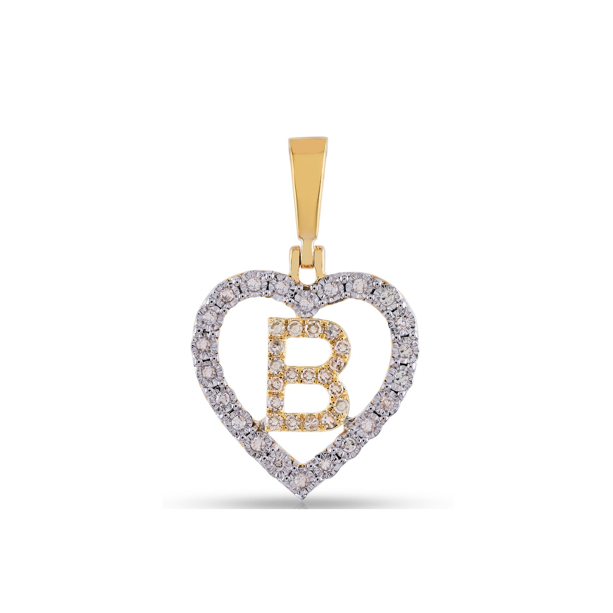 Yellow Gold Illusion Diamond Heart Initial Letter Pendant