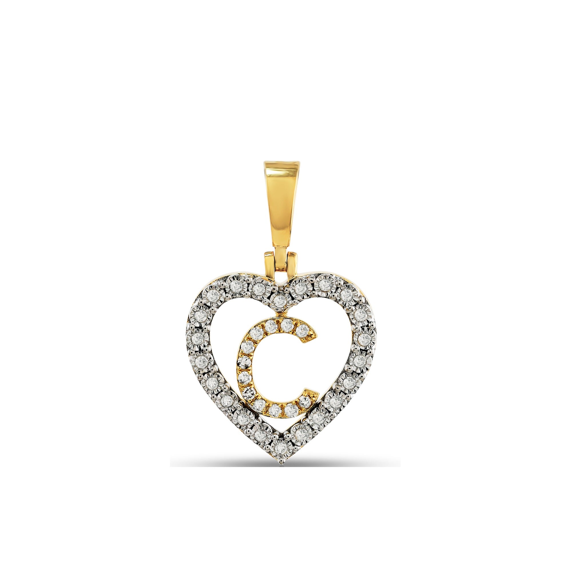 Yellow Gold Illusion Diamond Heart Initial Letter Pendant