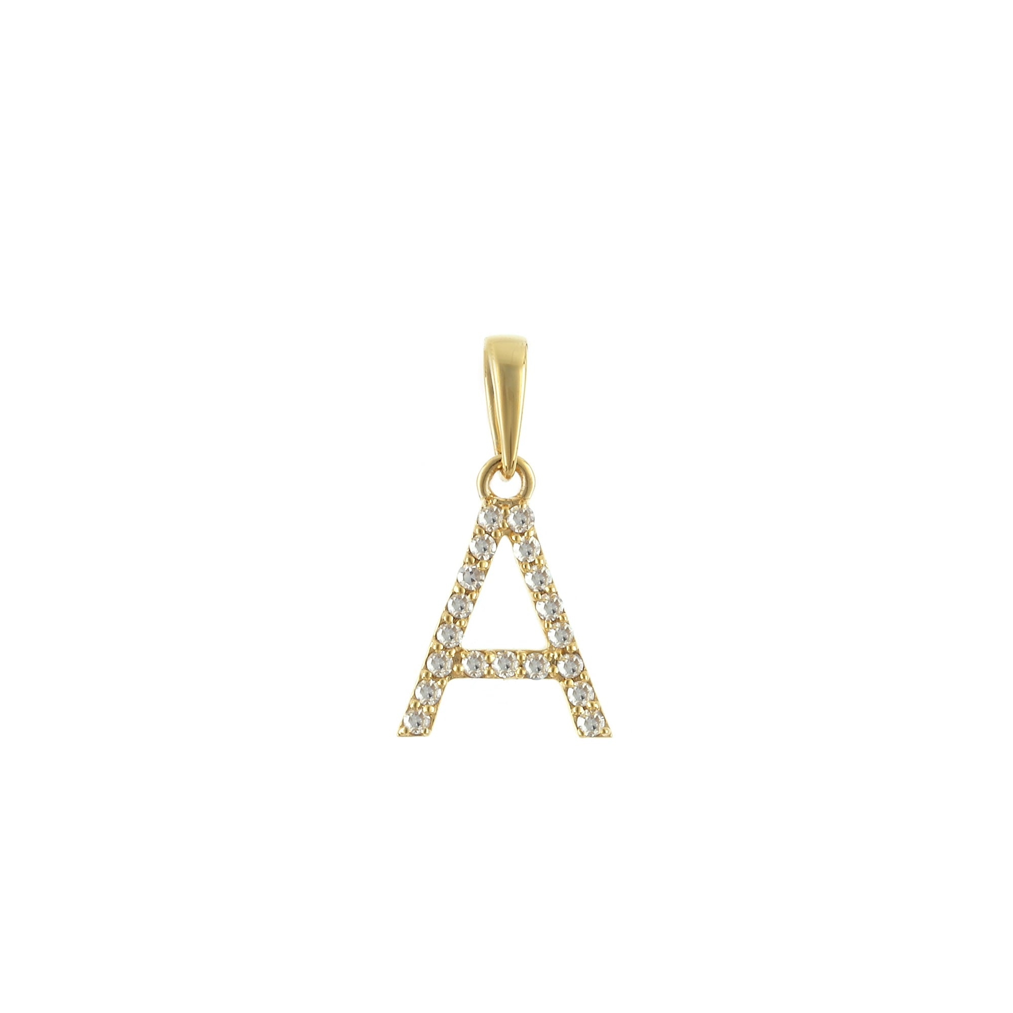 Yellow Gold Round Diamond Pave Initial Letter Pendant